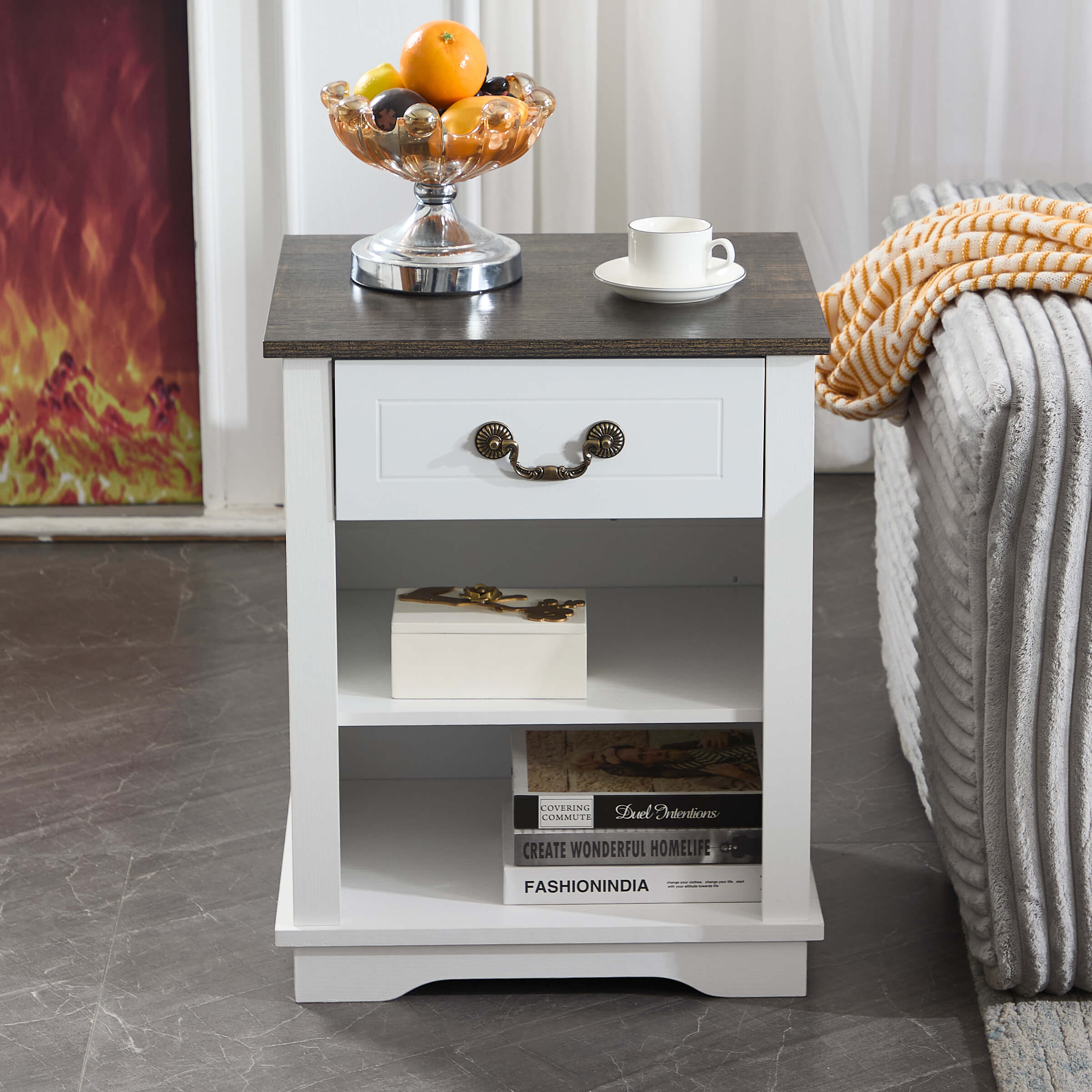 Kmax Farmhouse Nightstand with Drawer and Adjustable Shelf - XX162CB