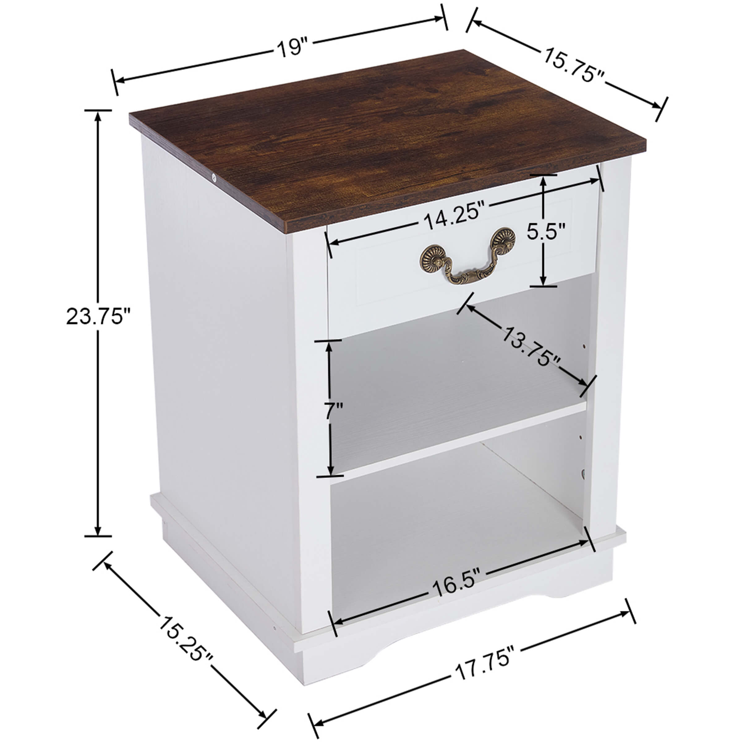 Kmax Farmhouse Nightstand with Drawer and Adjustable Shelf - XX162CB