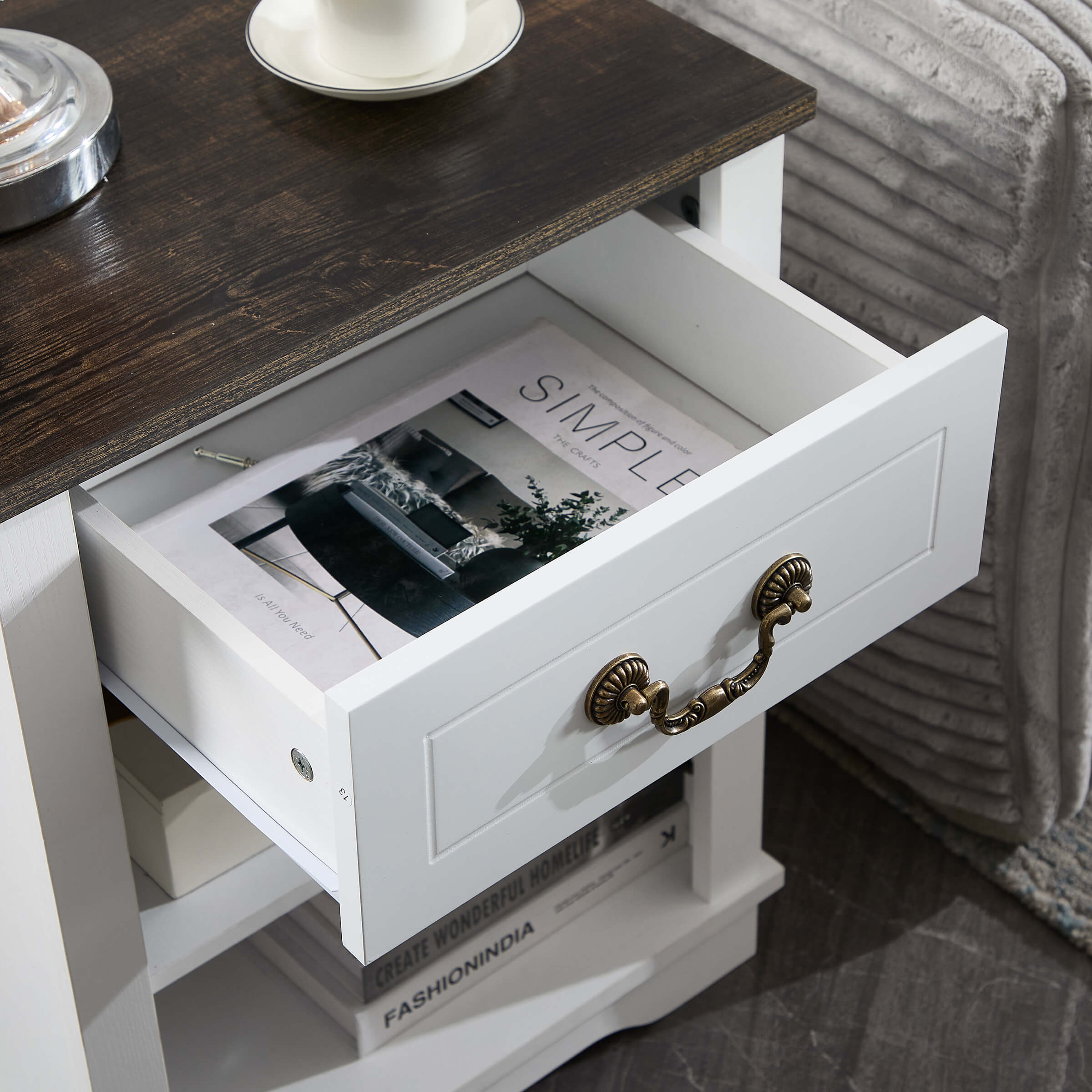 Kmax Farmhouse Nightstand with Drawer and Adjustable Shelf - XX162CB