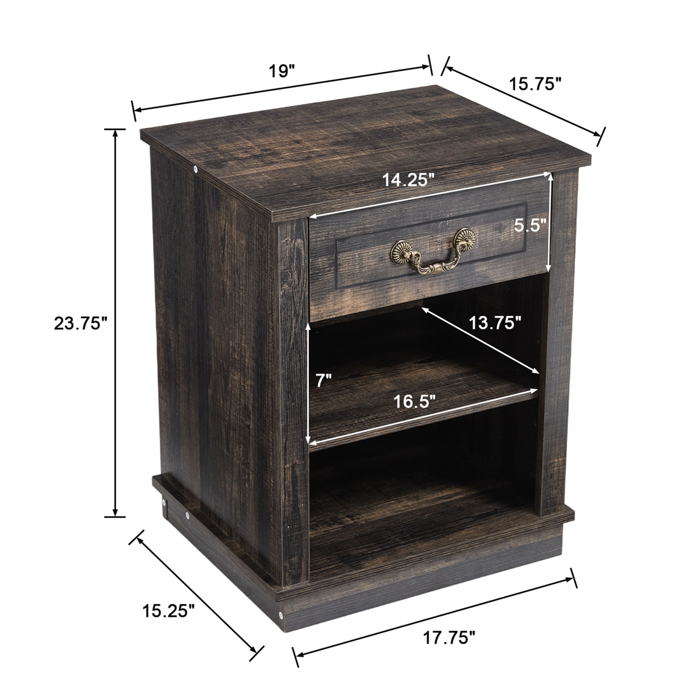 Kmax Farmhouse Nightstand with Drawer and Adjustable Shelf - XX162CB