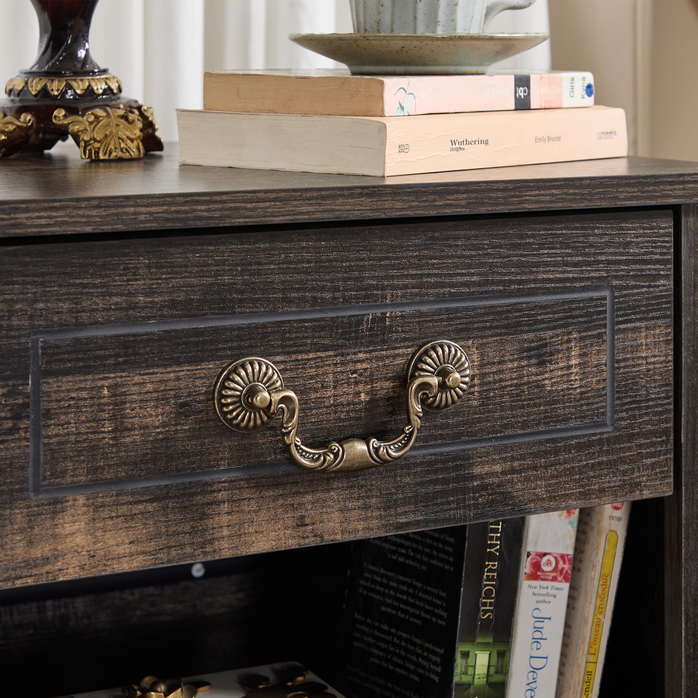 Kmax Farmhouse Nightstand with Drawer and Adjustable Shelf - XX162CB