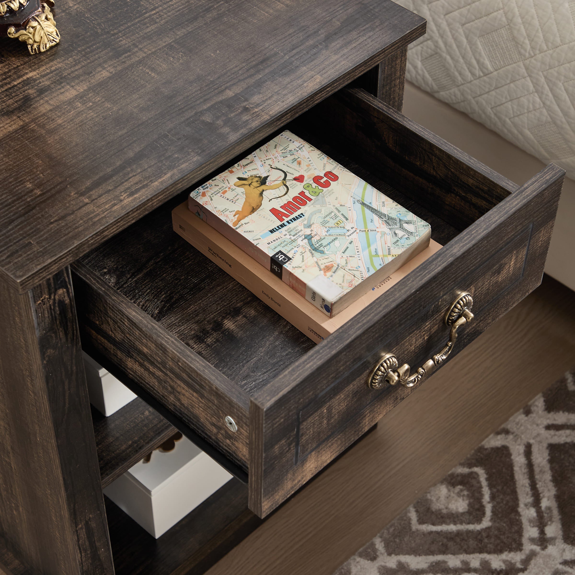 Kmax Farmhouse Nightstand with Drawer and Adjustable Shelf - XX162CB
