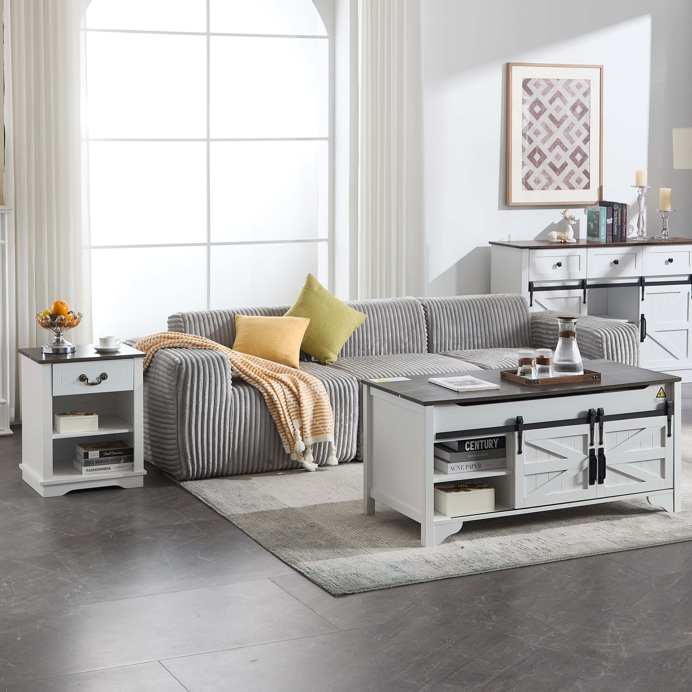 Kmax Farmhouse Nightstand with Drawer and Adjustable Shelf - XX162CB