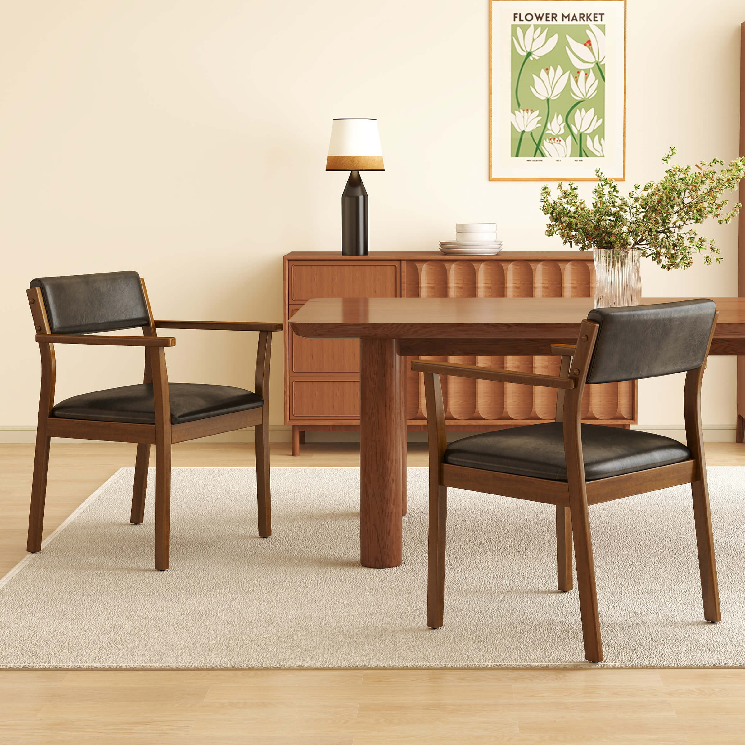 Kmax Mid-Century Open Padded Back Dining Chairs Set of 2 - 2343DC