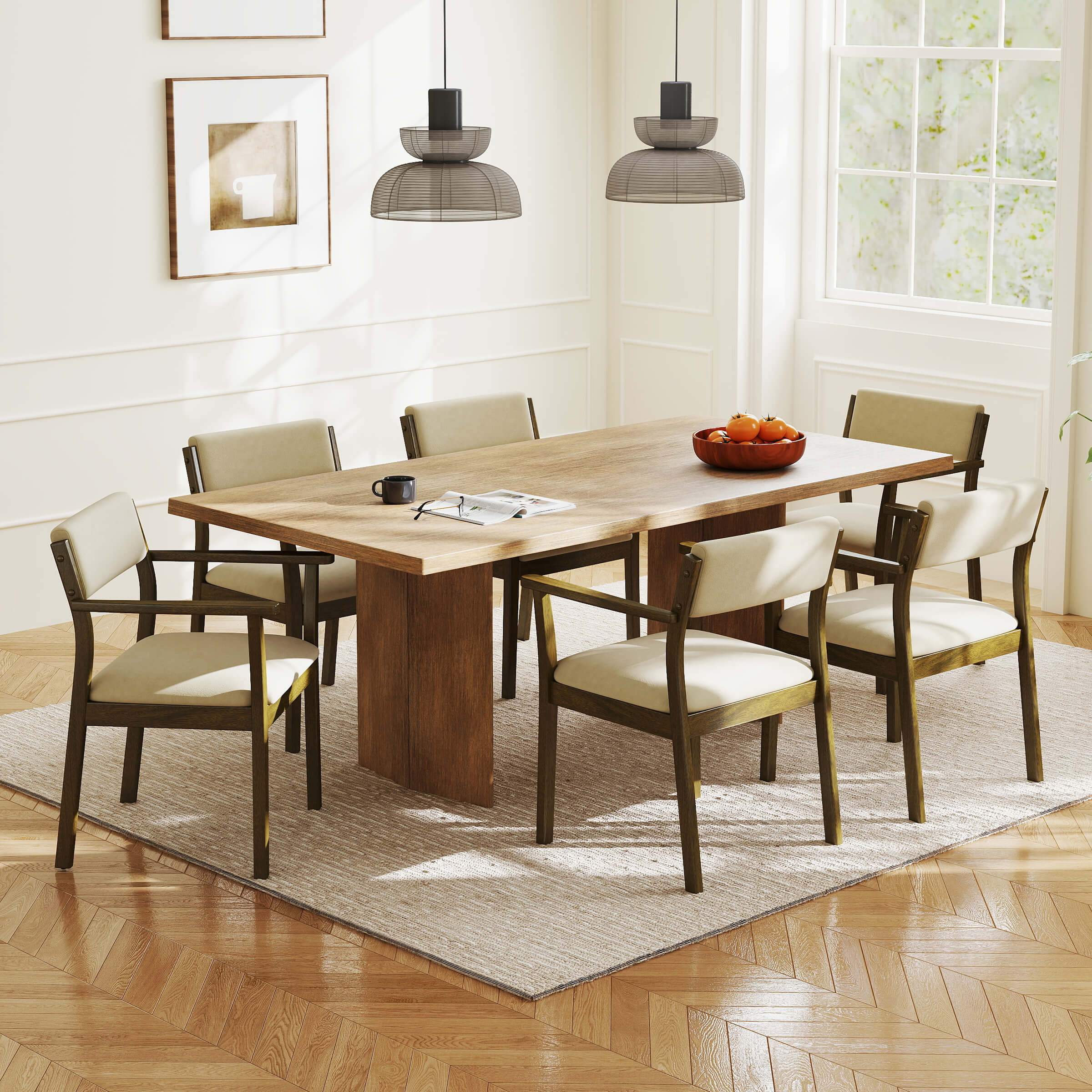 Kmax Mid-Century Open Padded Back Dining Chairs Set of 2 - 2343DC