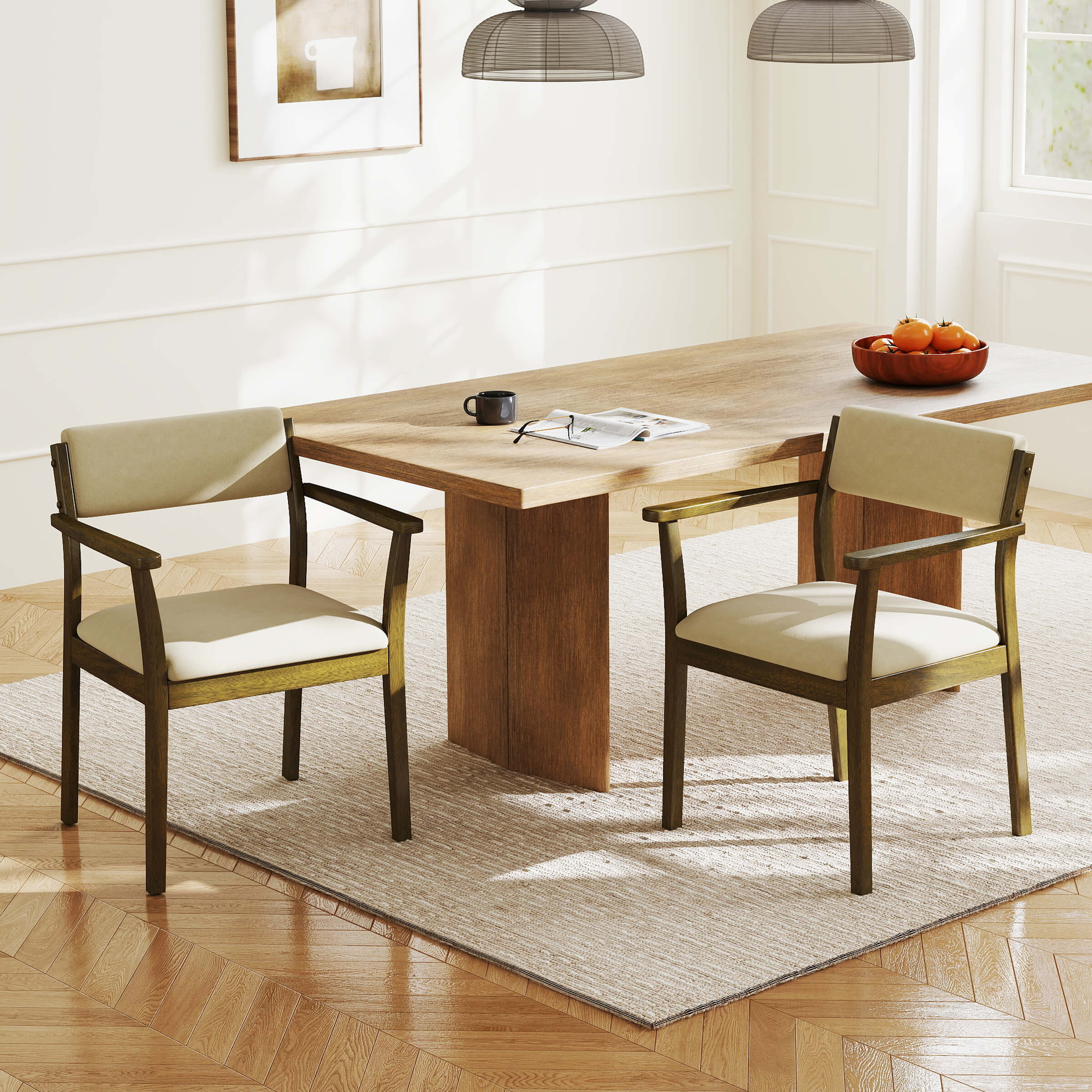 Kmax Mid-Century Open Padded Back Dining Chairs Set of 2 - 2343DC