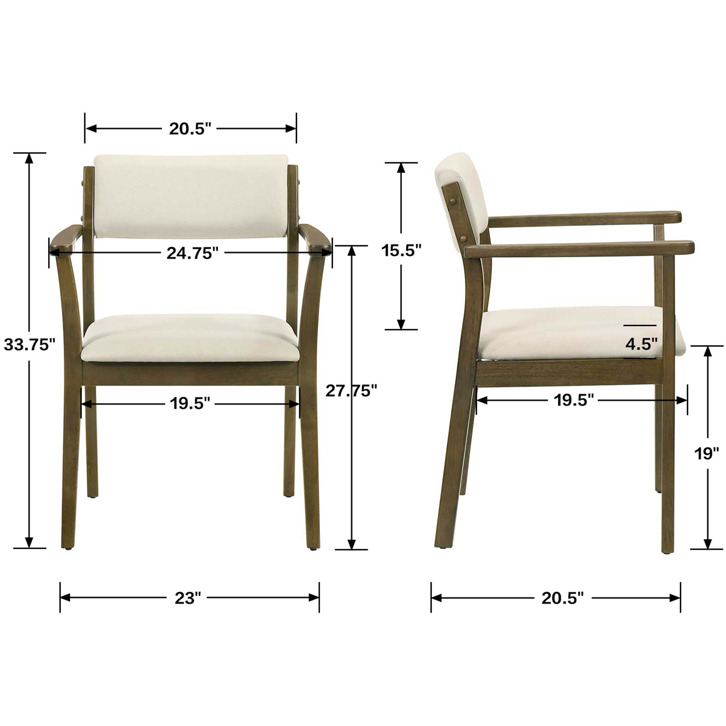 Kmax Mid-Century Open Padded Back Dining Chairs Set of 2 - 2343DC
