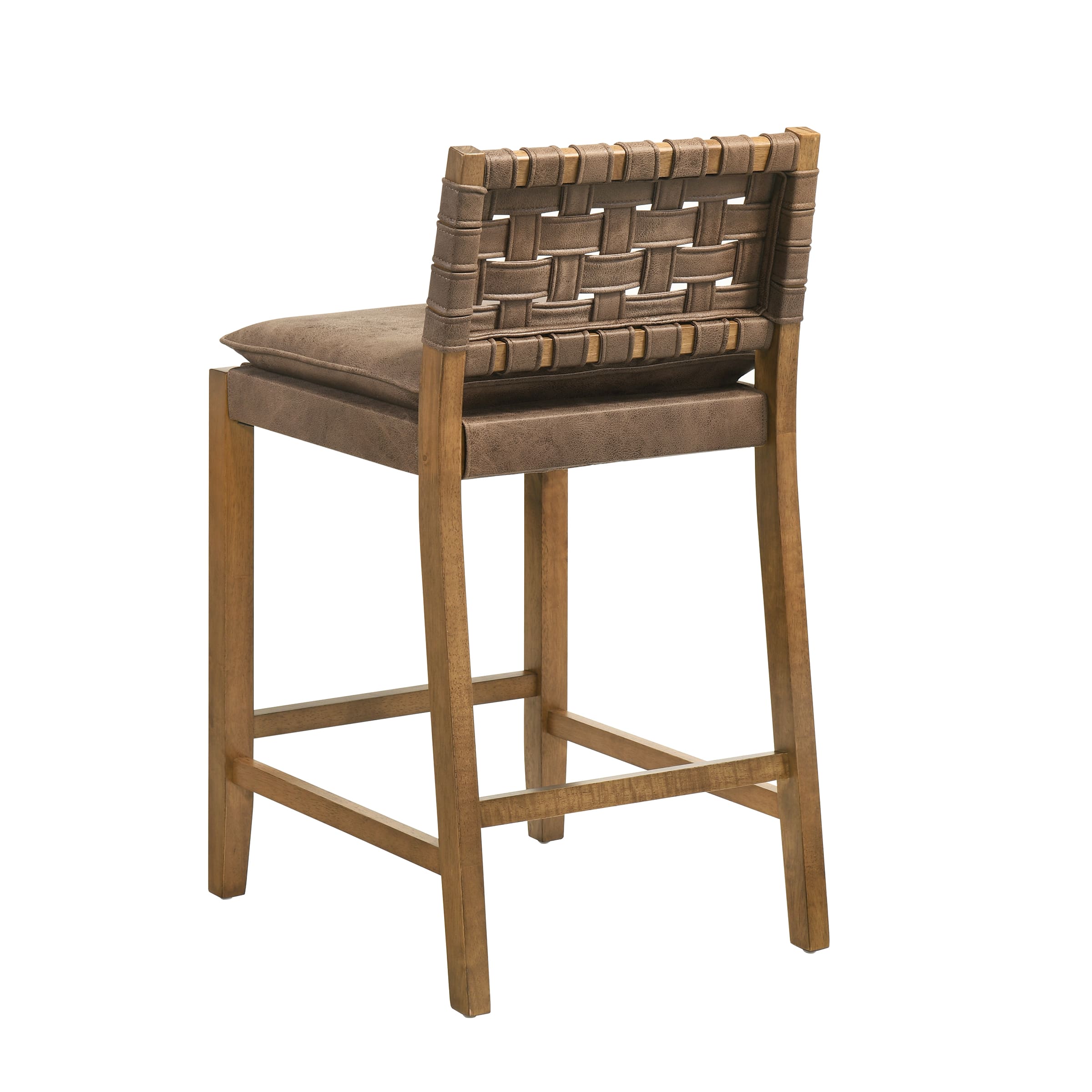 Kmax Mid Century Leather Rattan Bar Stools Set of 2 - 50080CS