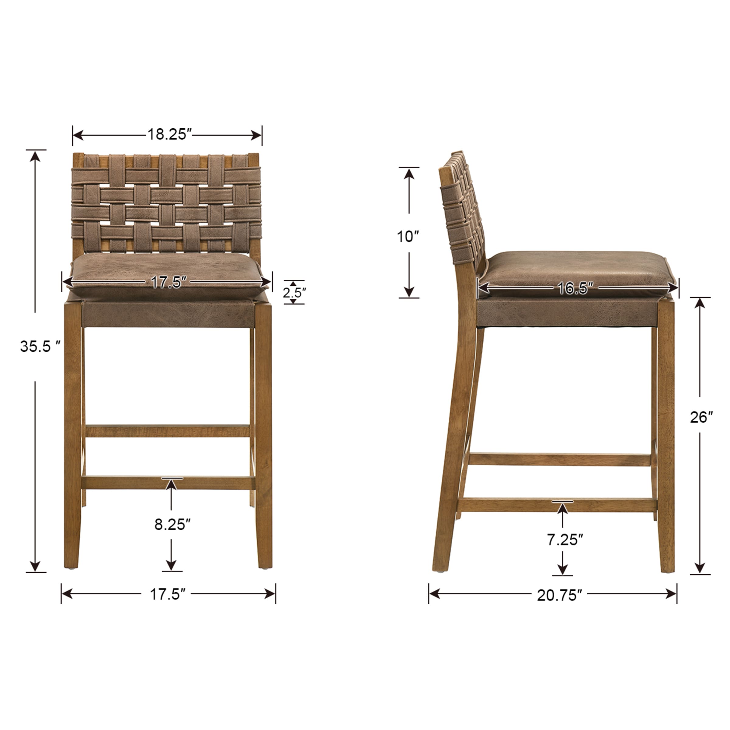 Kmax Mid Century Leather Rattan Bar Stools Set of 2 - 50080CS