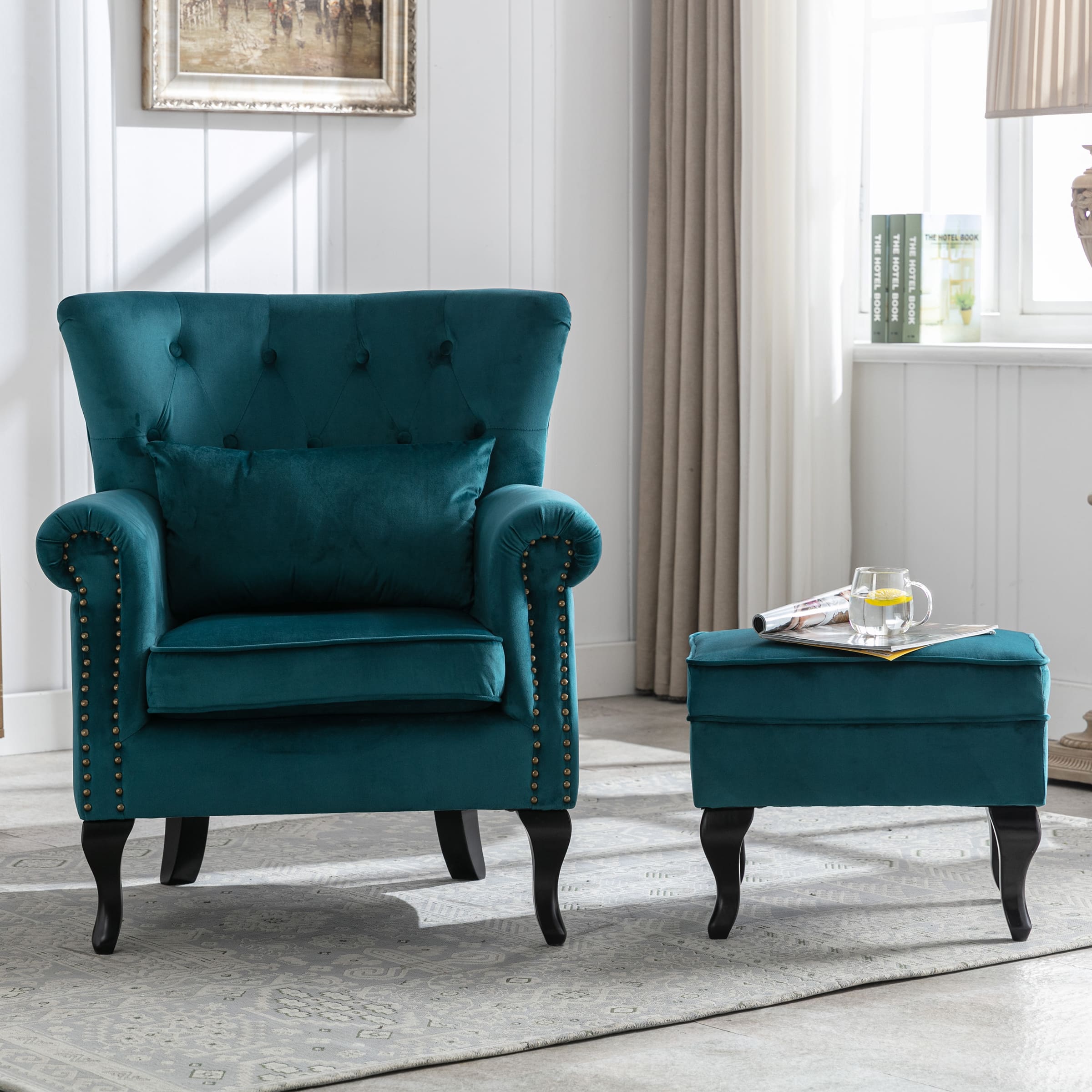 Kmax Wingback Tufted Accent Chair with Ottoman - XXX1AC