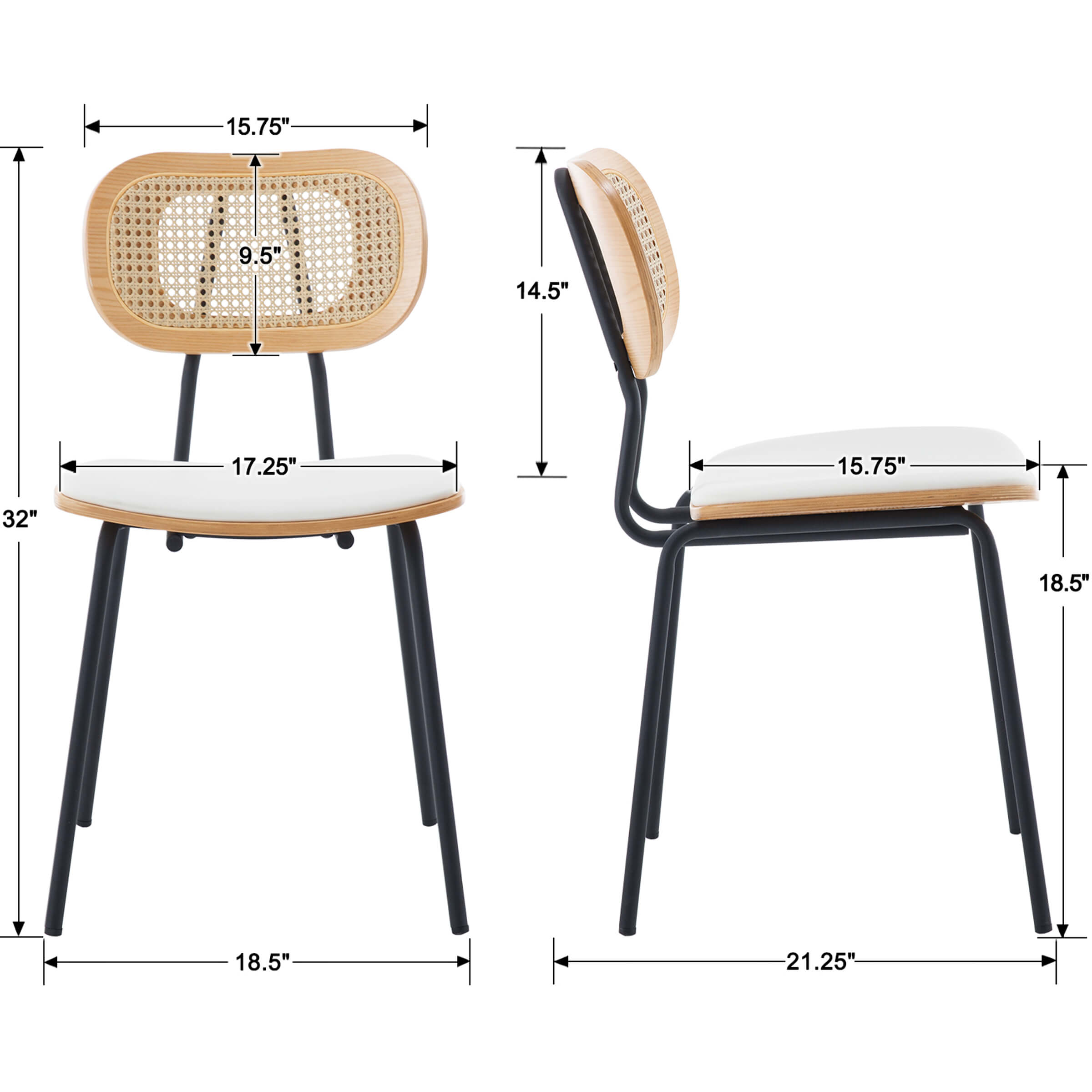 Kmax Rattan Back Dining Chairs Set of 2 - 6647DC