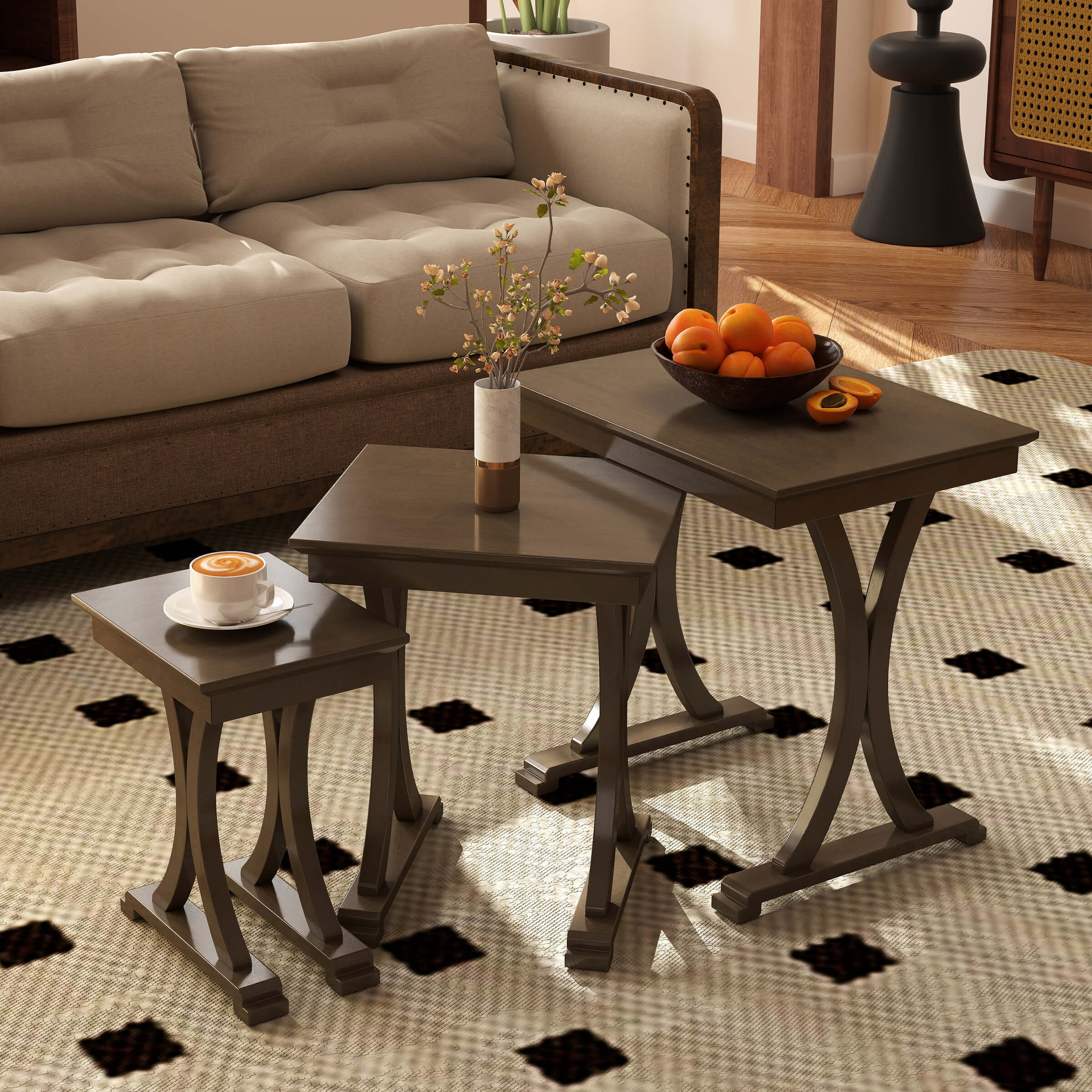 Kmax Rustic Solid Wood Nesting Rectangle Side End Tables - 0007ST