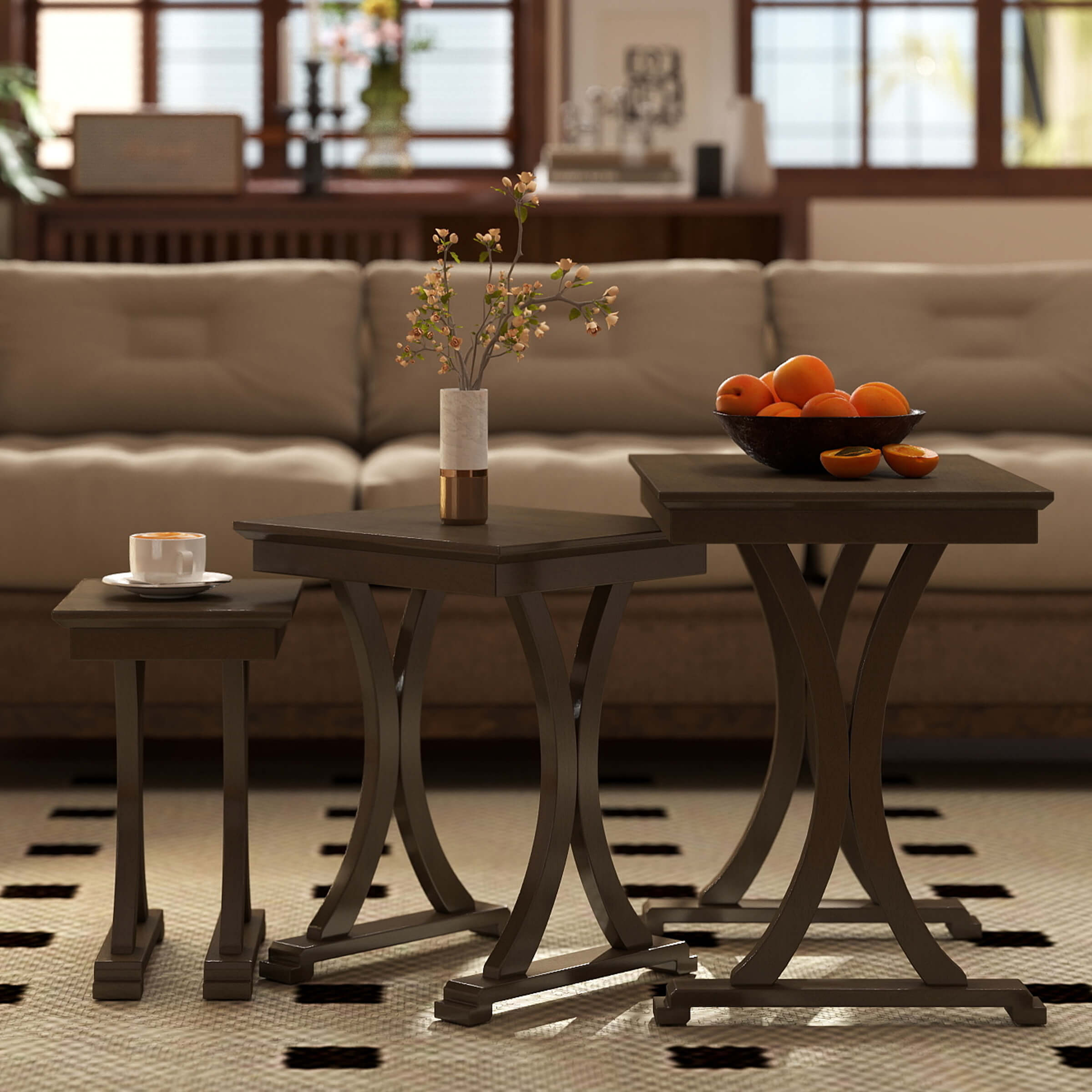 Kmax Rustic Solid Wood Nesting Rectangle Side End Tables - 0007ST