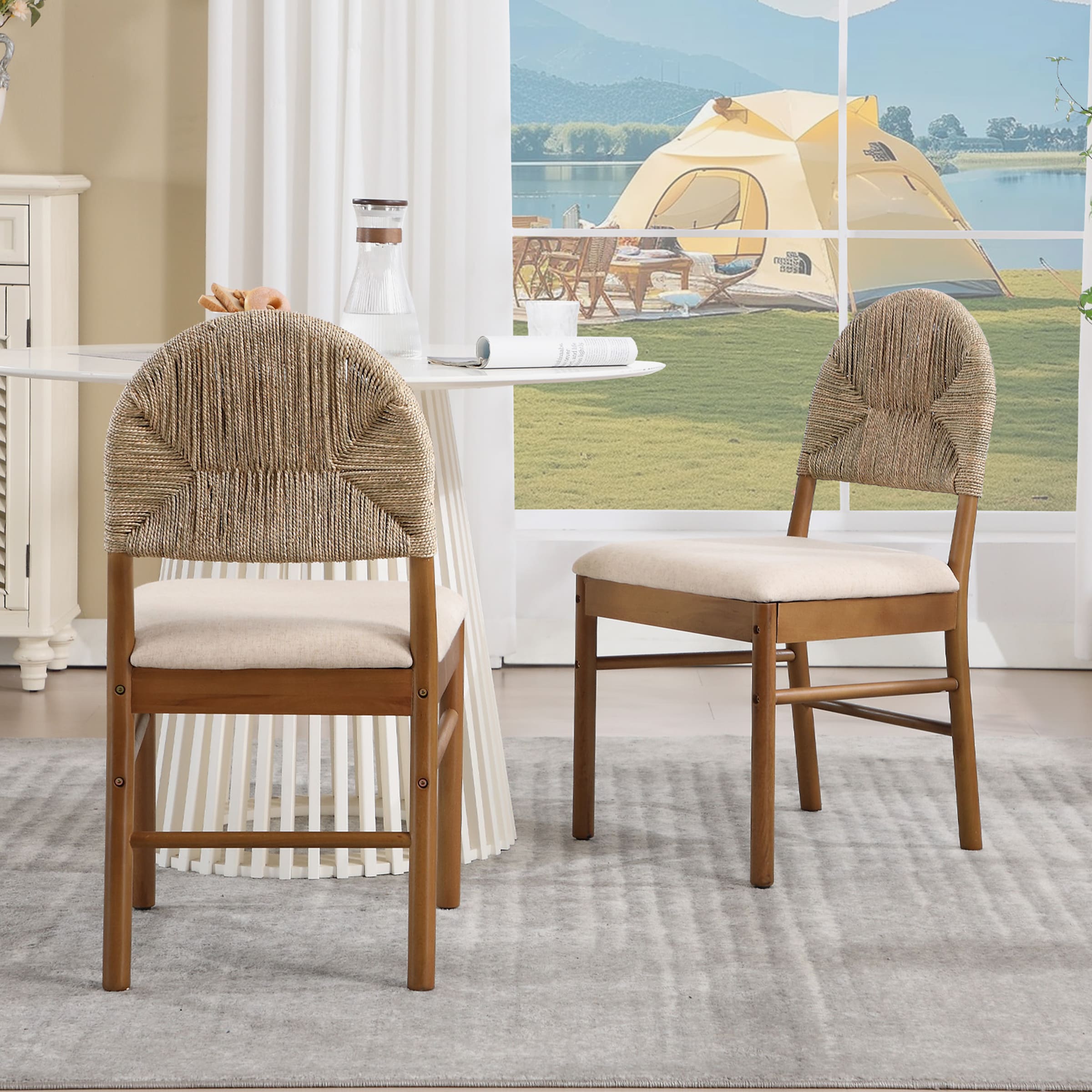 Kmax Semicircular Rattan Backrest Dining Chairs Set of 2 - 2402DC