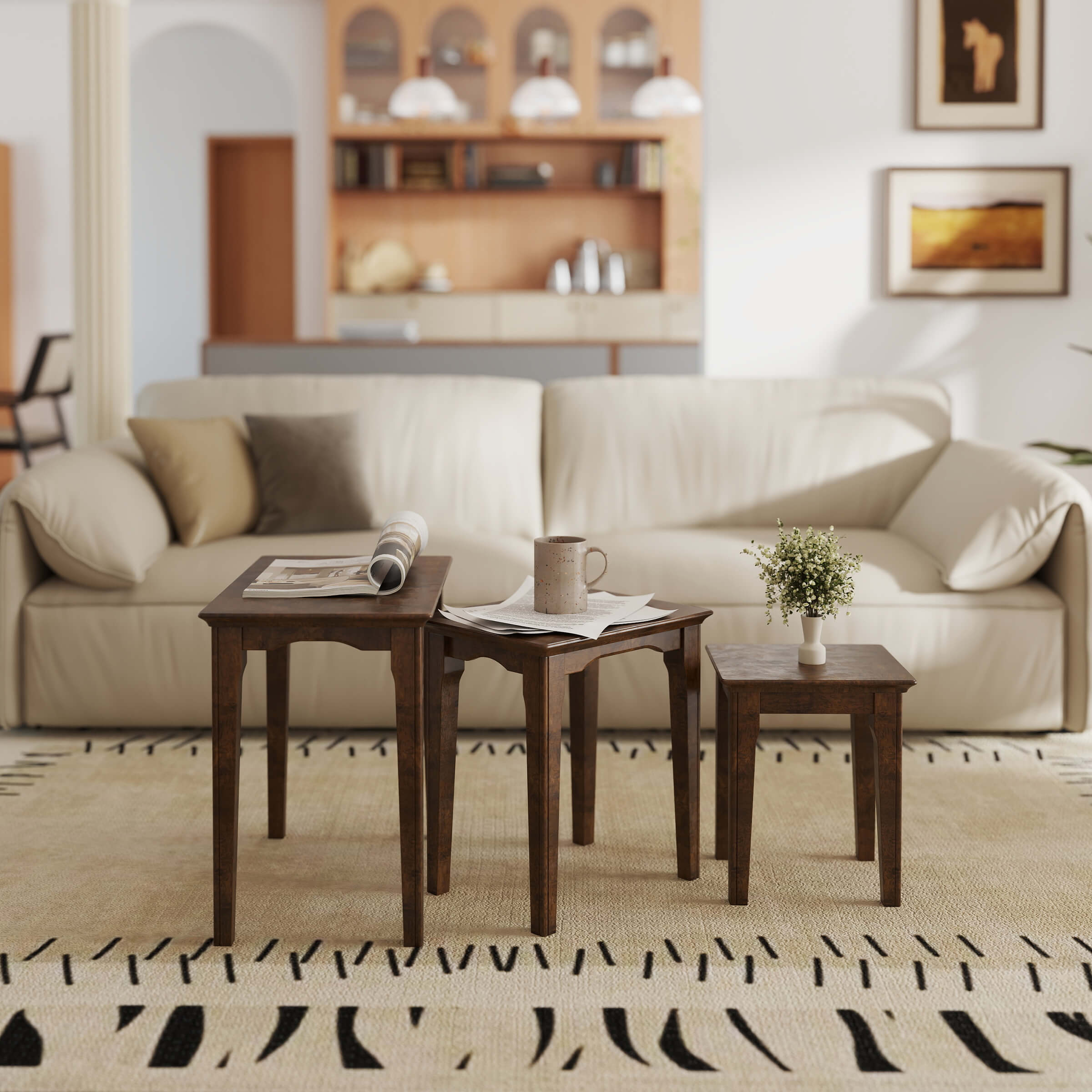 Kmax Solid Wood Rectangular Nesting Side Coffee Tables Set of 3 - 0002ST