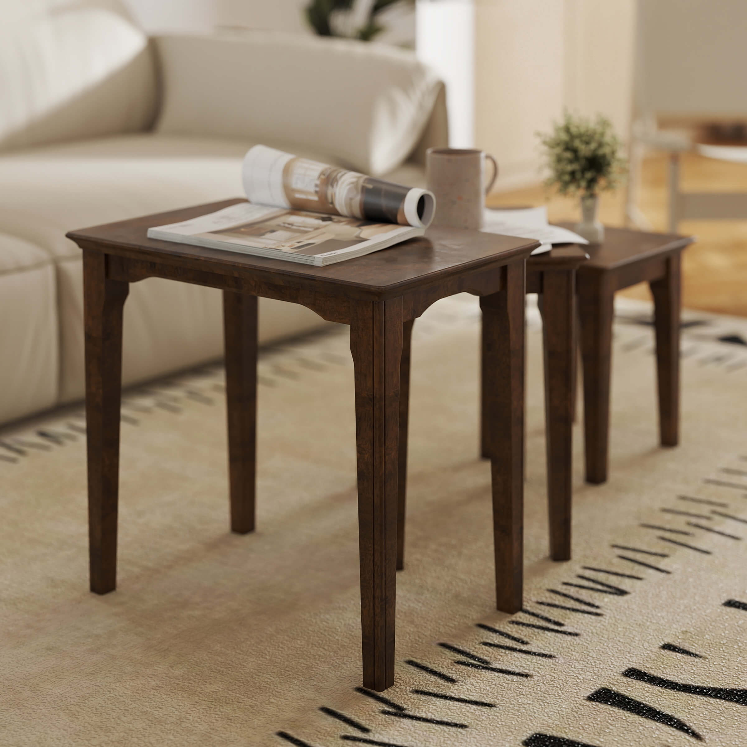 Kmax Solid Wood Rectangular Nesting Side Coffee Tables Set of 3 - 0002ST