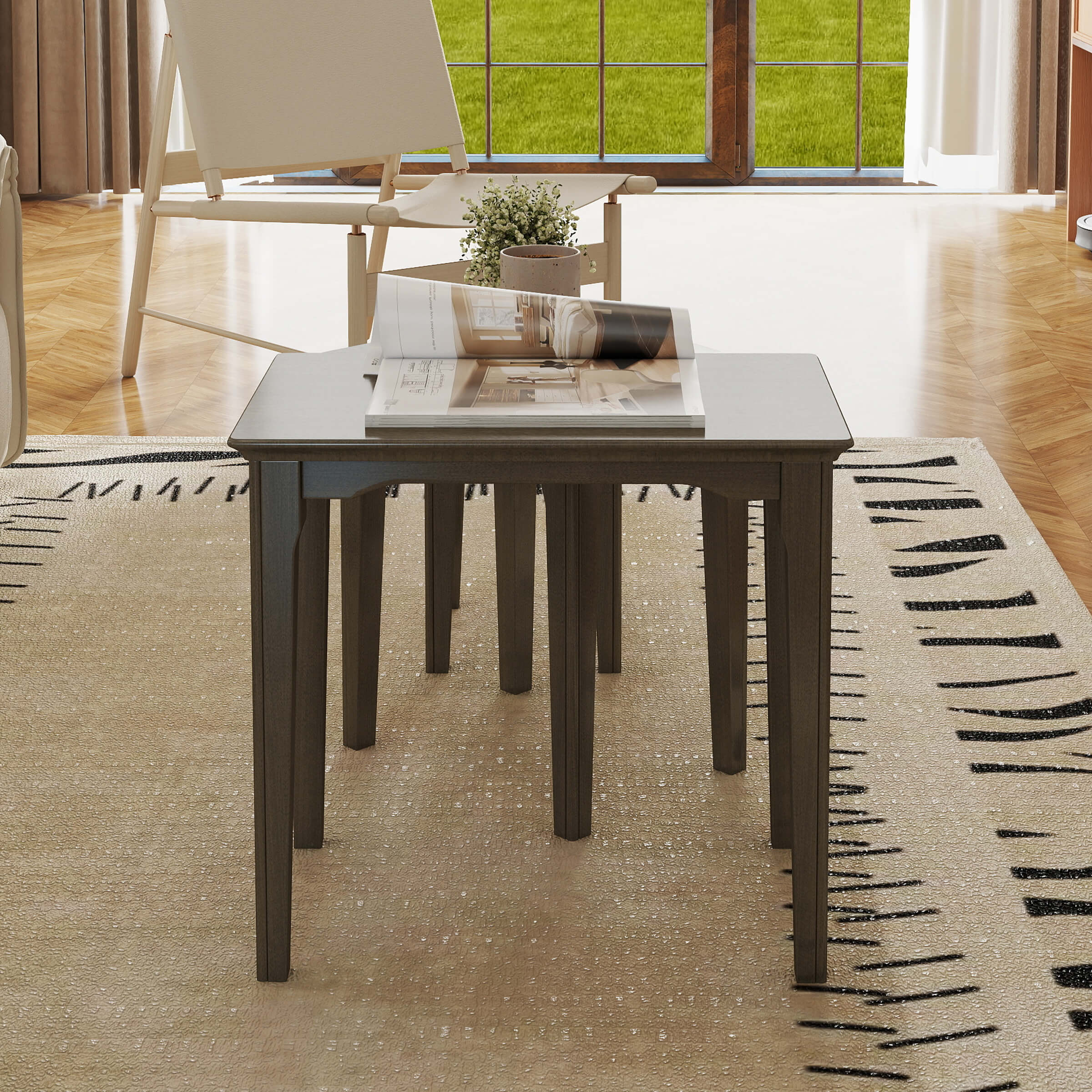 Kmax Solid Wood Rectangular Nesting Side Coffee Tables Set of 3 - 0002ST