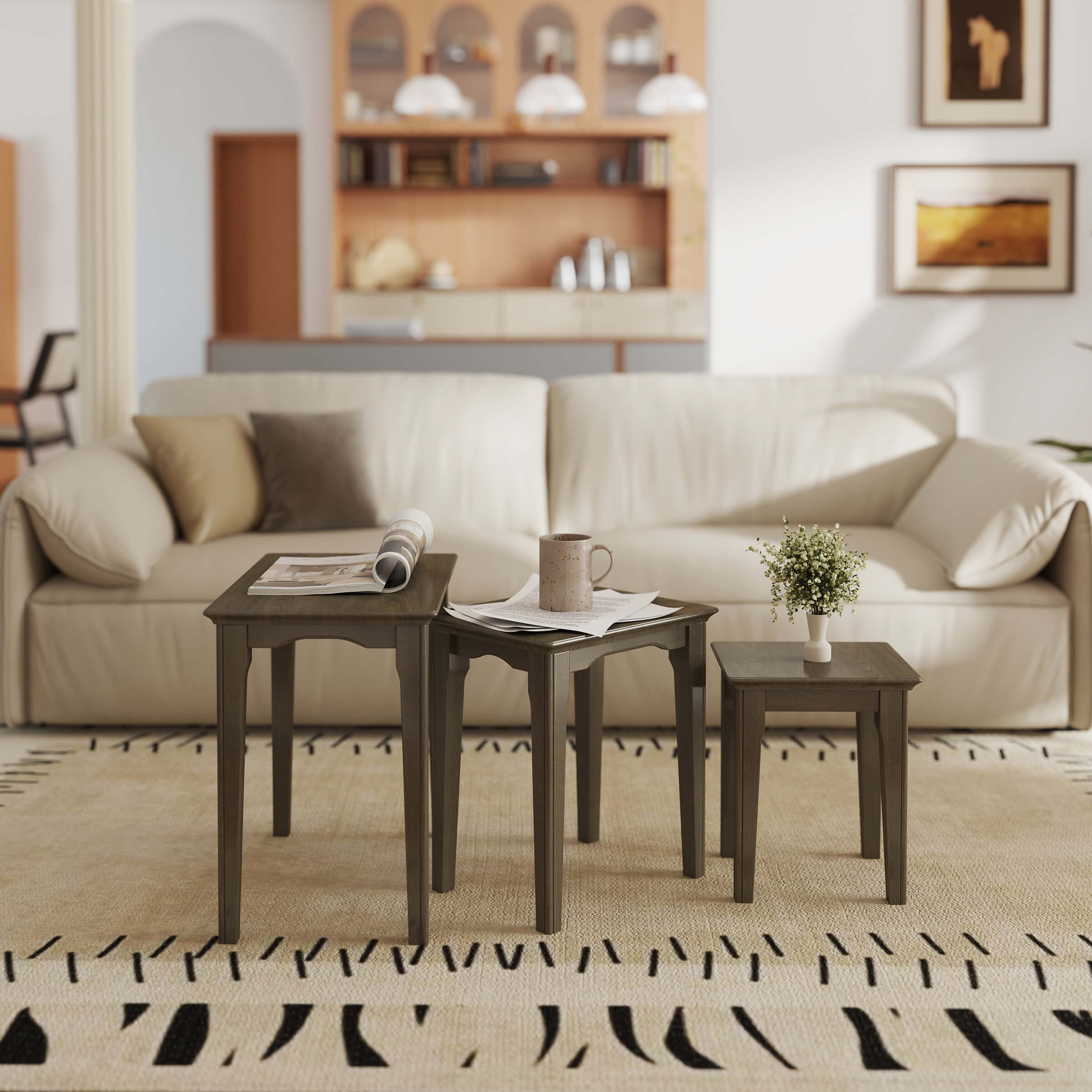 Kmax Solid Wood Rectangular Nesting Side Coffee Tables Set of 3 - 0002ST