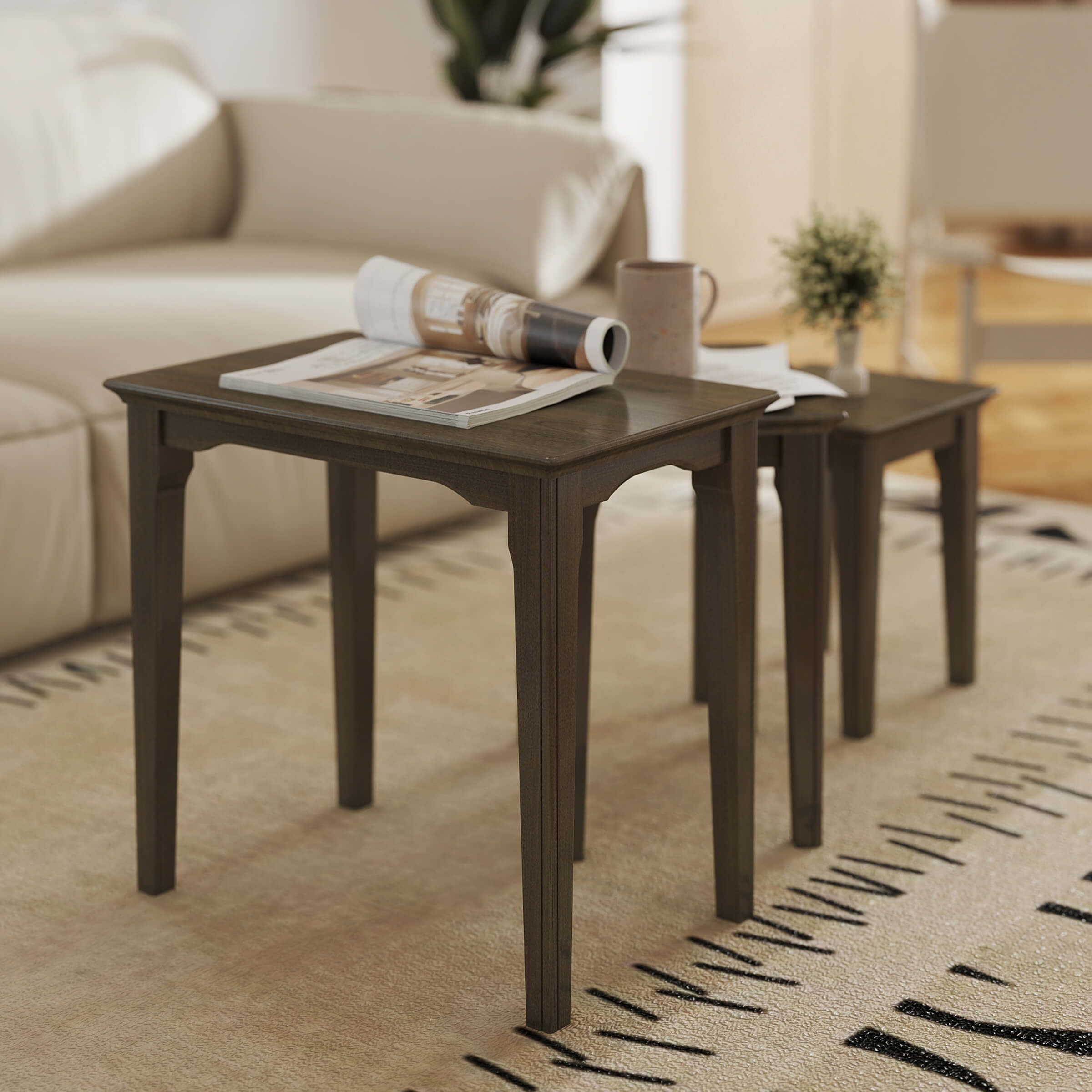 Kmax Solid Wood Rectangular Nesting Side Coffee Tables Set of 3 - 0002ST