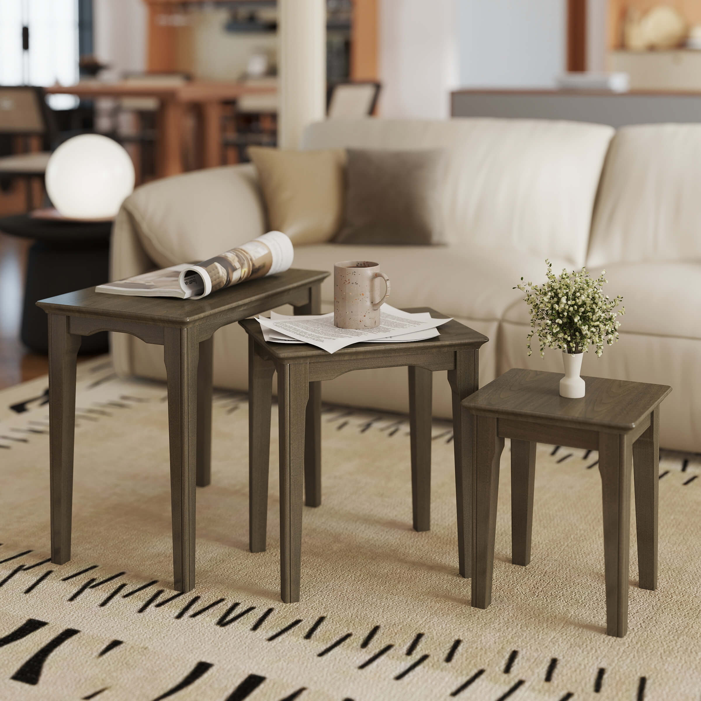 Kmax Solid Wood Rectangular Nesting Side Coffee Tables Set of 3 - 0002ST