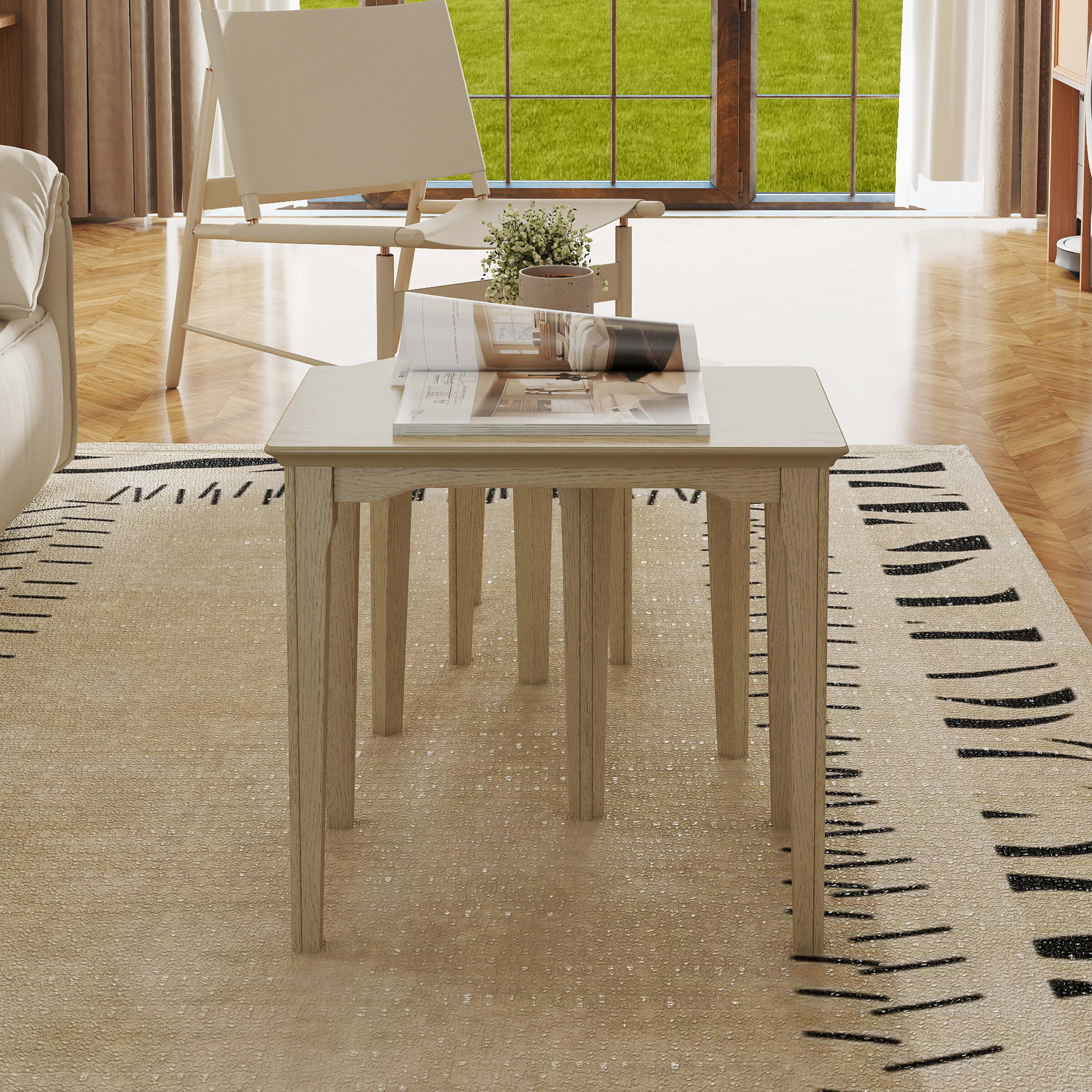 Kmax Solid Wood Rectangular Nesting Side Coffee Tables Set of 3 - 0002ST