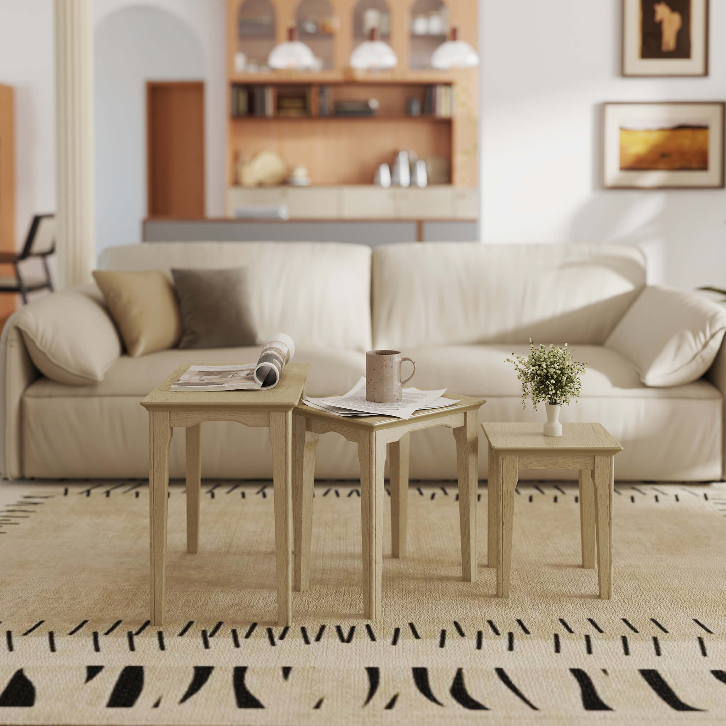 Kmax Solid Wood Rectangular Nesting Side Coffee Tables Set of 3 - 0002ST