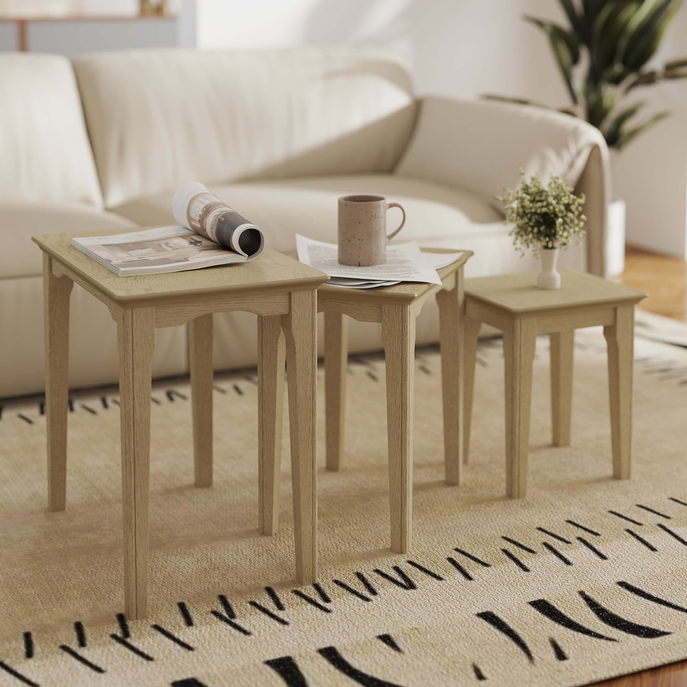 Kmax Solid Wood Rectangular Nesting Side Coffee Tables Set of 3 - 0002ST