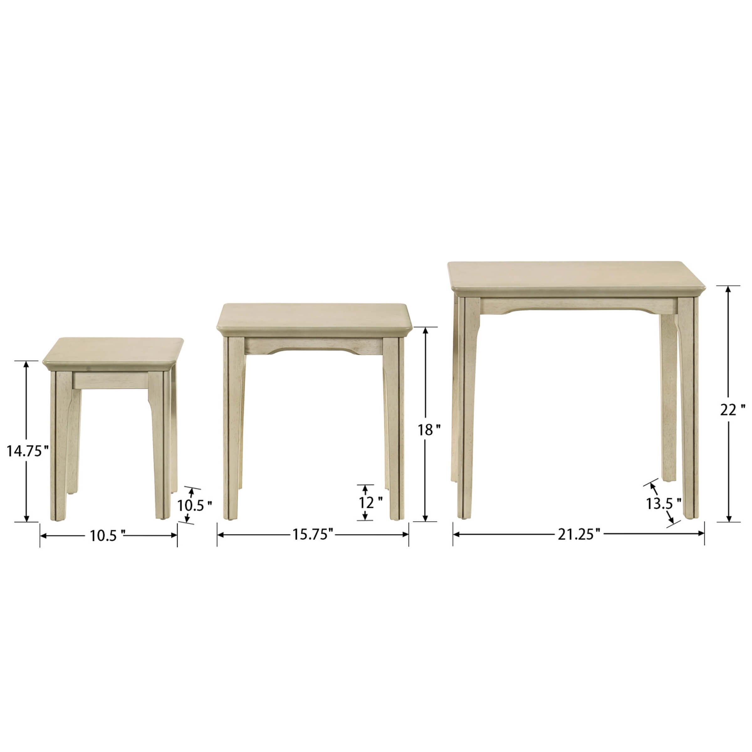 Kmax Solid Wood Rectangular Nesting Side Coffee Tables Set of 3 - 0002ST