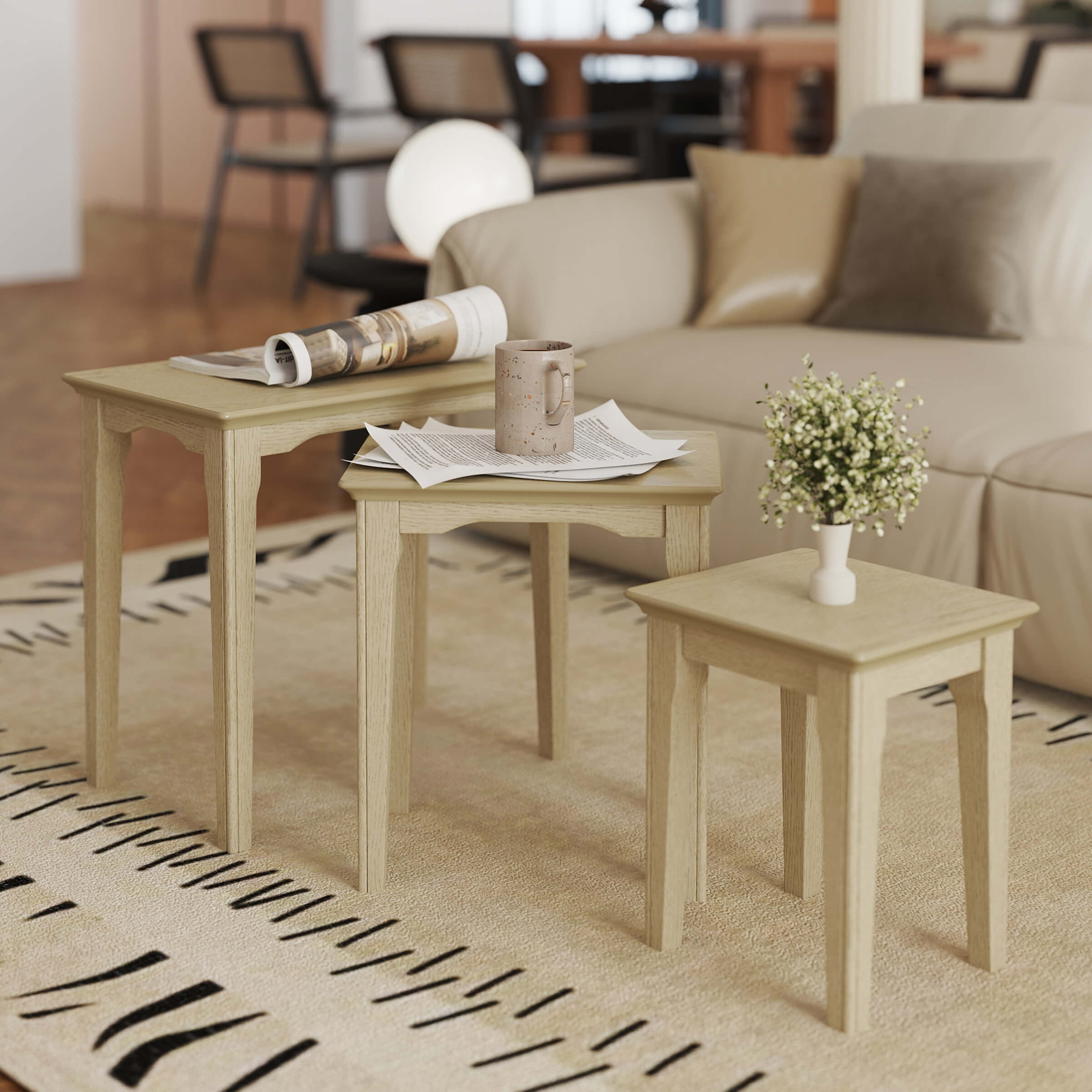 Kmax Solid Wood Rectangular Nesting Side Coffee Tables Set of 3 - 0002ST