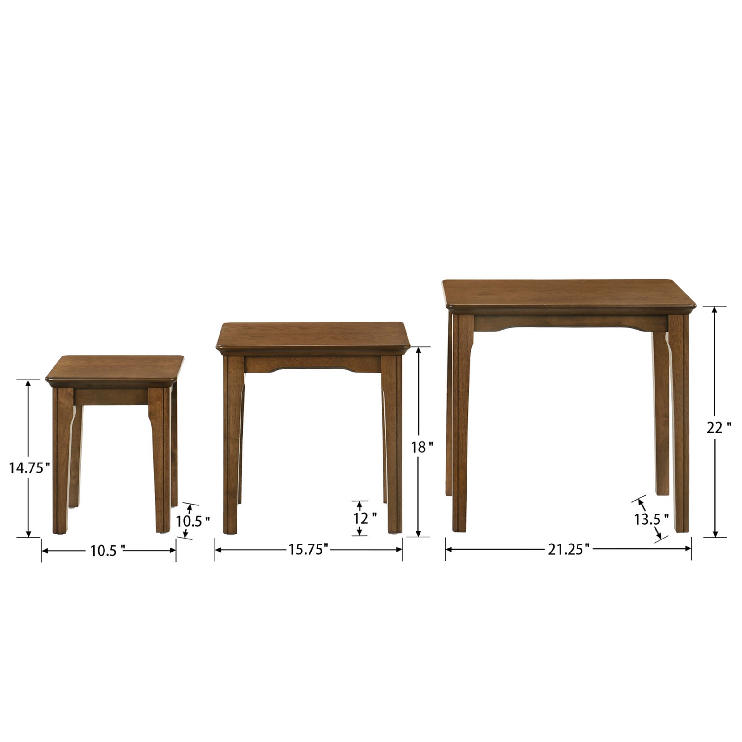 Kmax Solid Wood Rectangular Nesting Side Coffee Tables Set of 3 - 0002ST