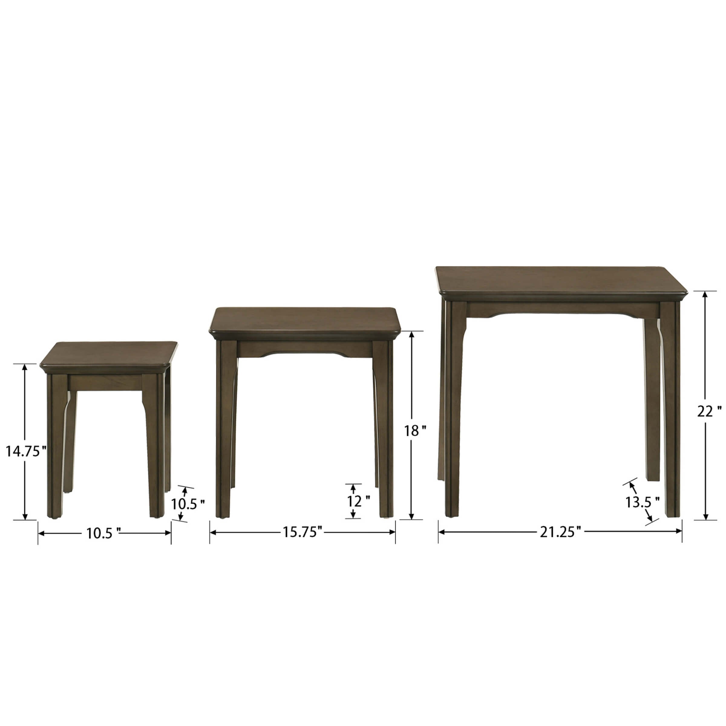 Kmax Solid Wood Rectangular Nesting Side Coffee Tables Set of 3 - 0002ST