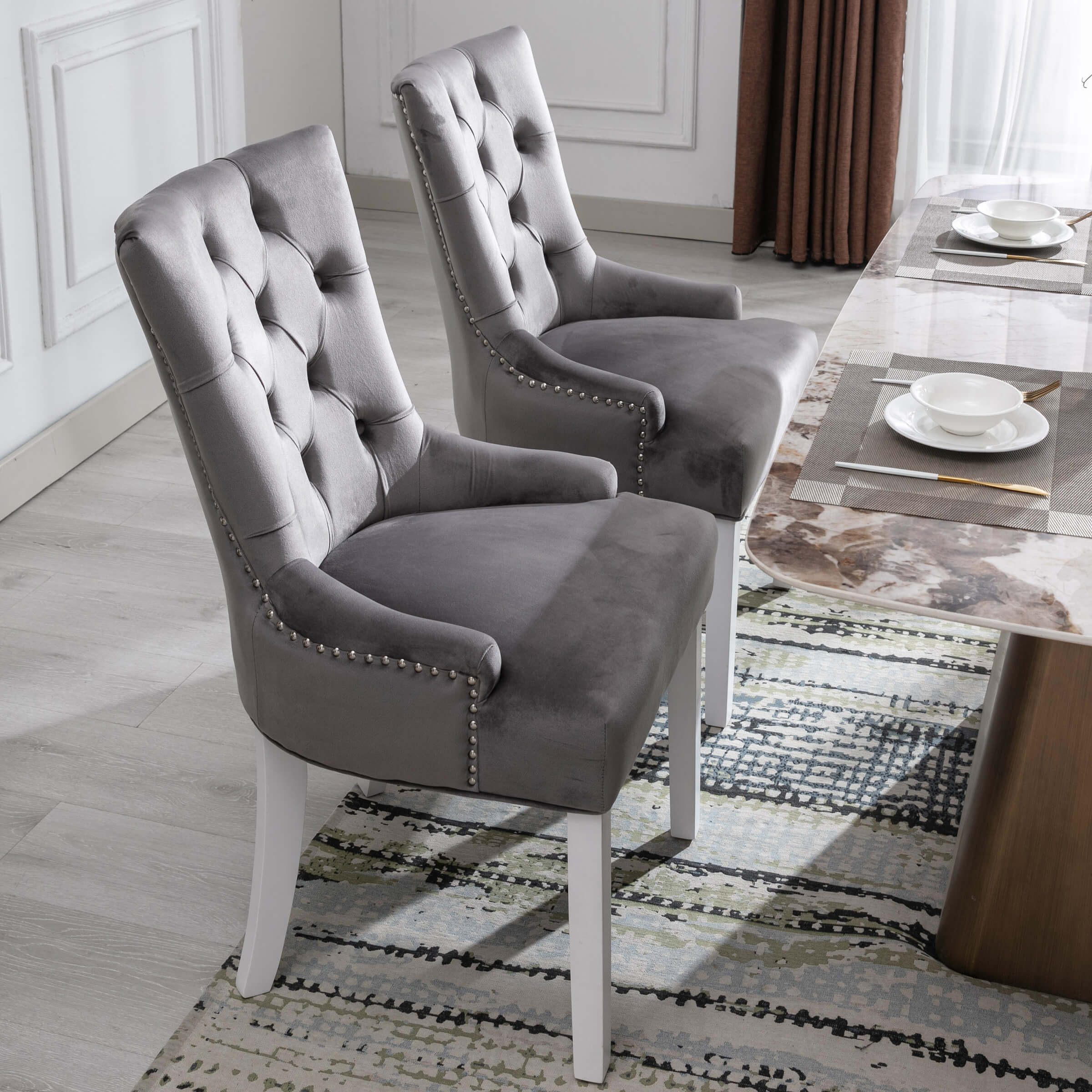 Kmax Tufted Velvet Kitchen Chairs Set of 2 - 8338DC