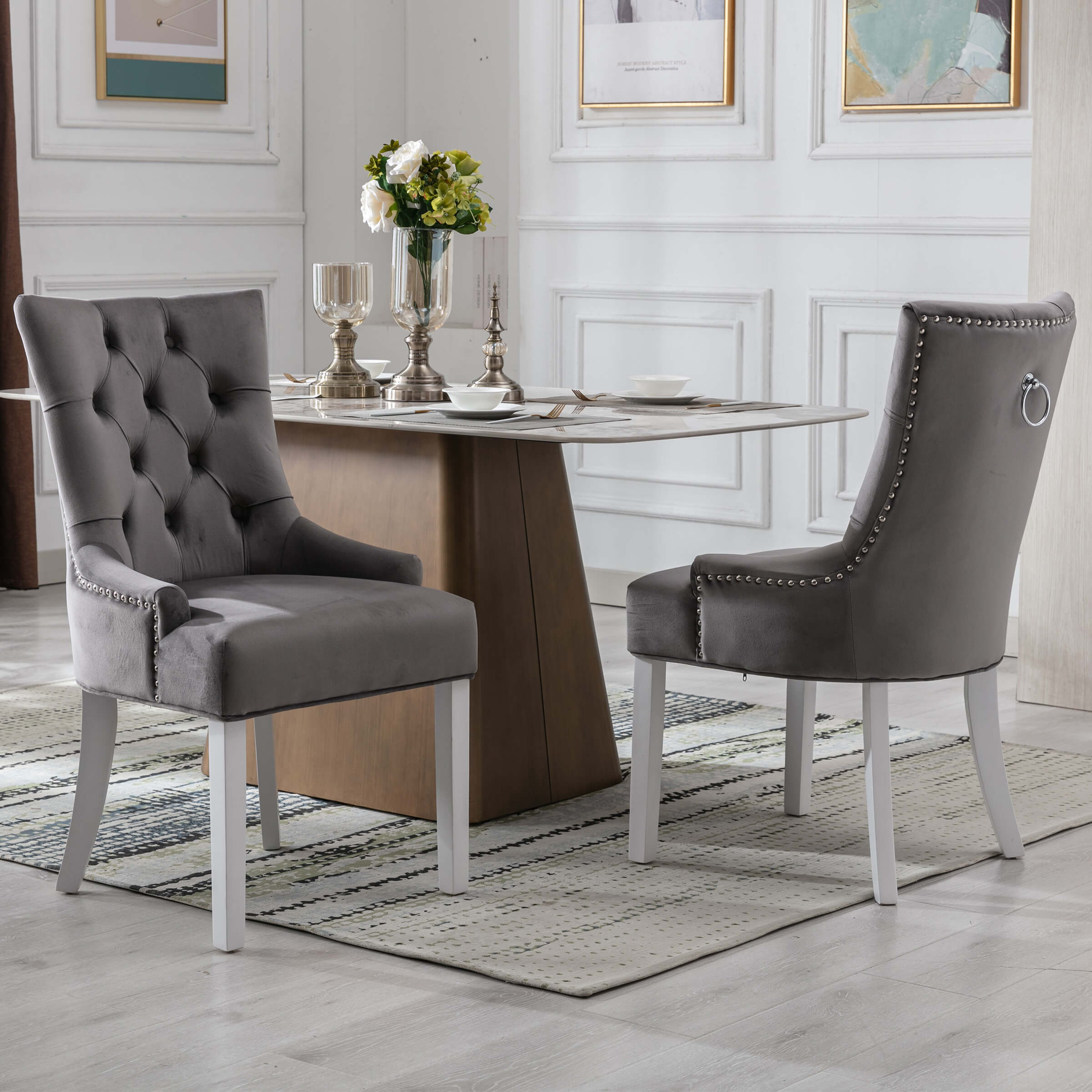 Kmax Tufted Velvet Kitchen Chairs Set of 2 - 8338DC