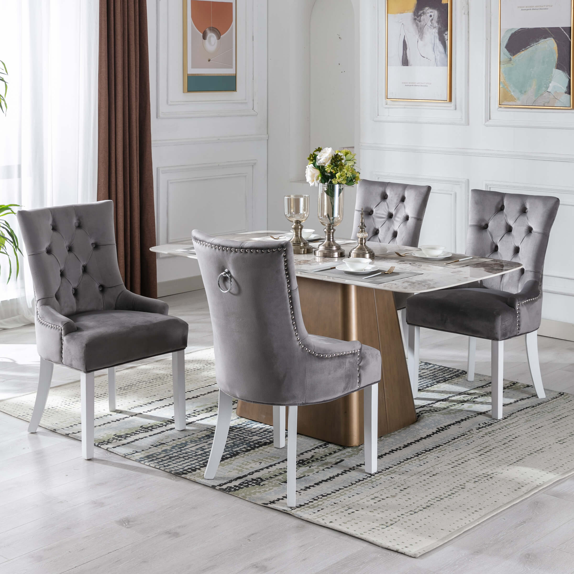 Kmax Tufted Velvet Kitchen Chairs Set of 2 - 8338DC