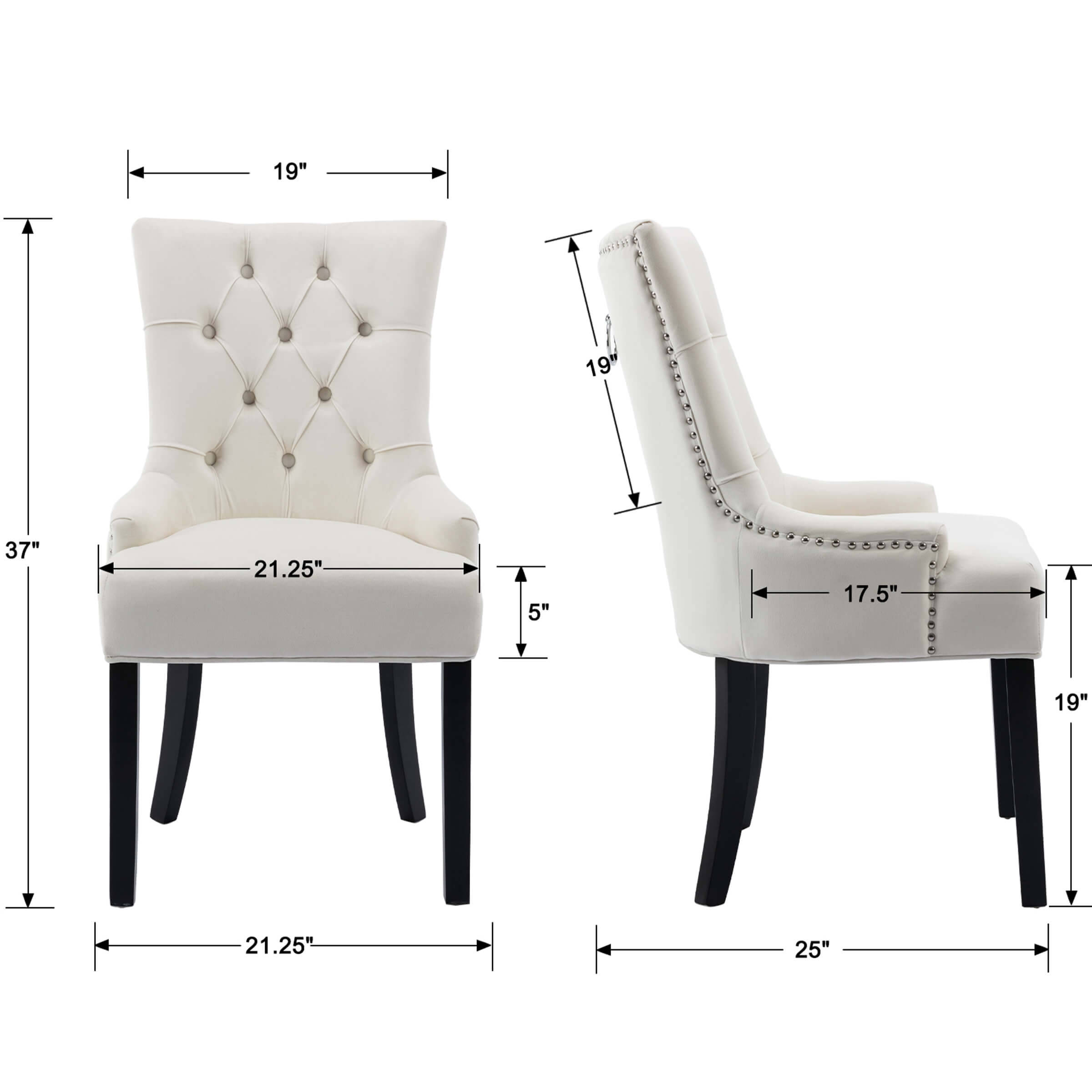 Kmax Tufted Velvet Kitchen Chairs Set of 2 - 8338DC