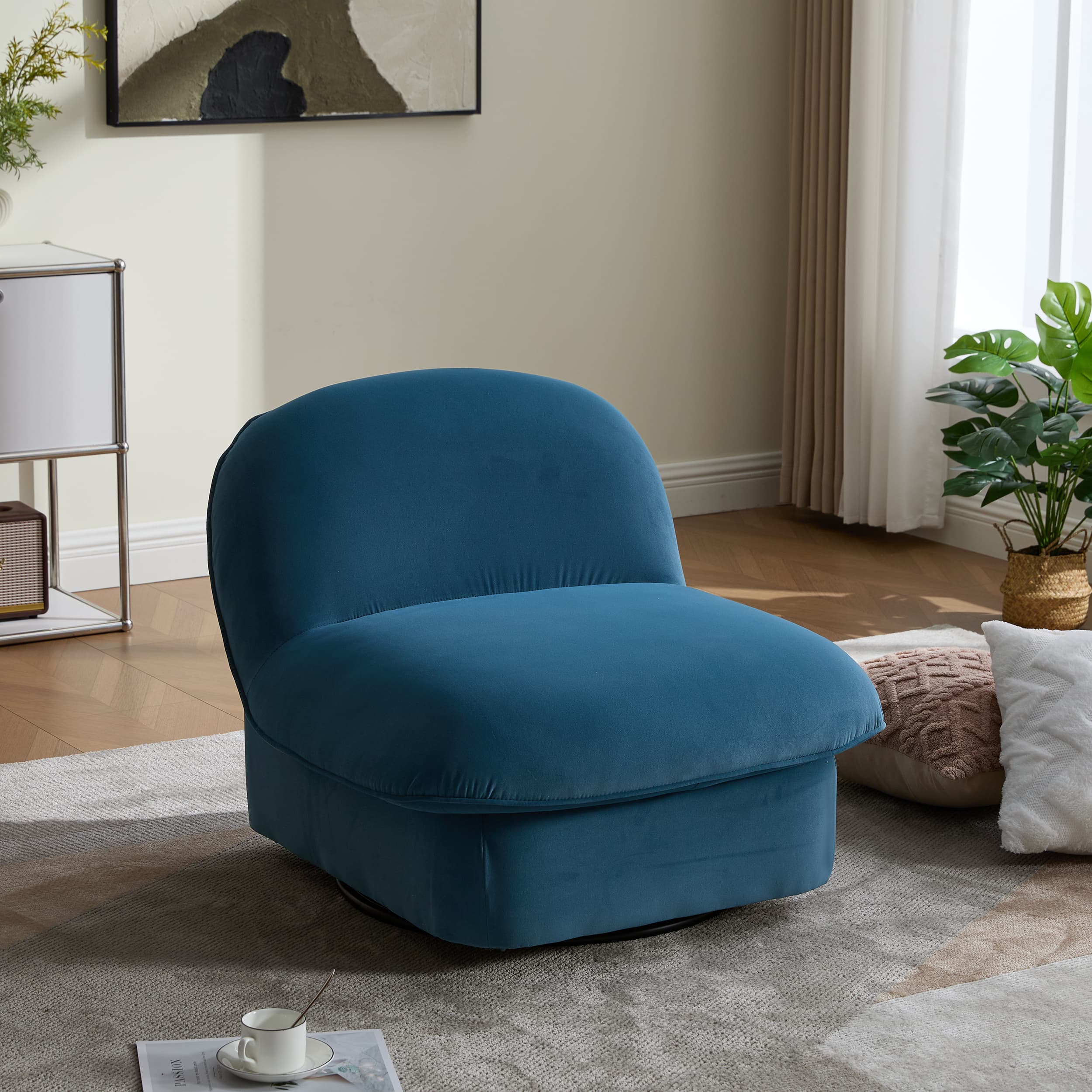 360° Swivel Velvet Pumpkin Barrel Chair with Metal Base