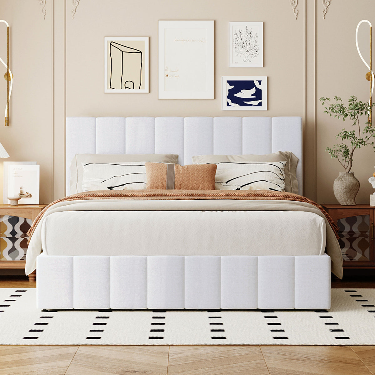 Linen Upholstered Platform Bed with Hydraulic Storage System