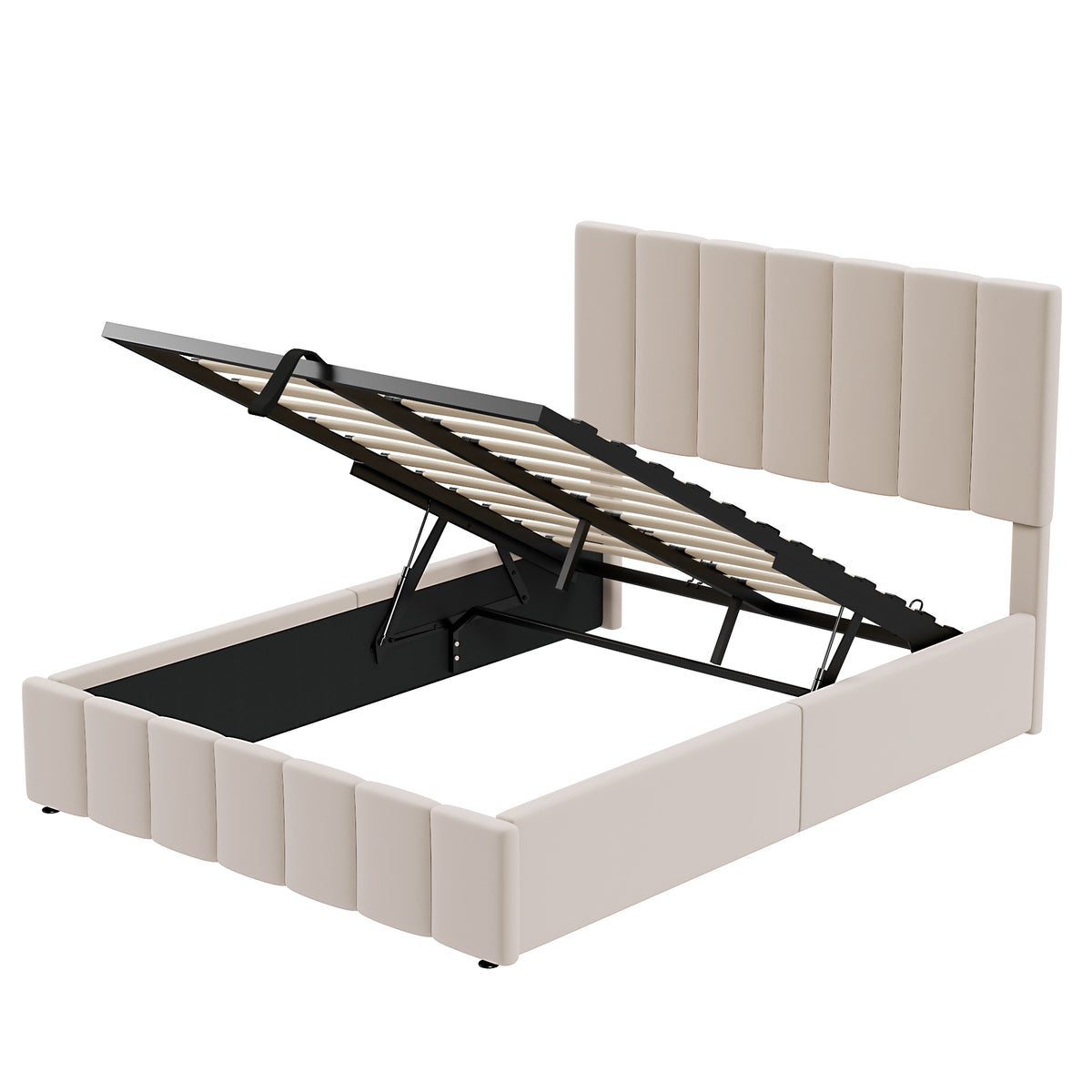 Linen Upholstered Platform Bed with Hydraulic Storage System
