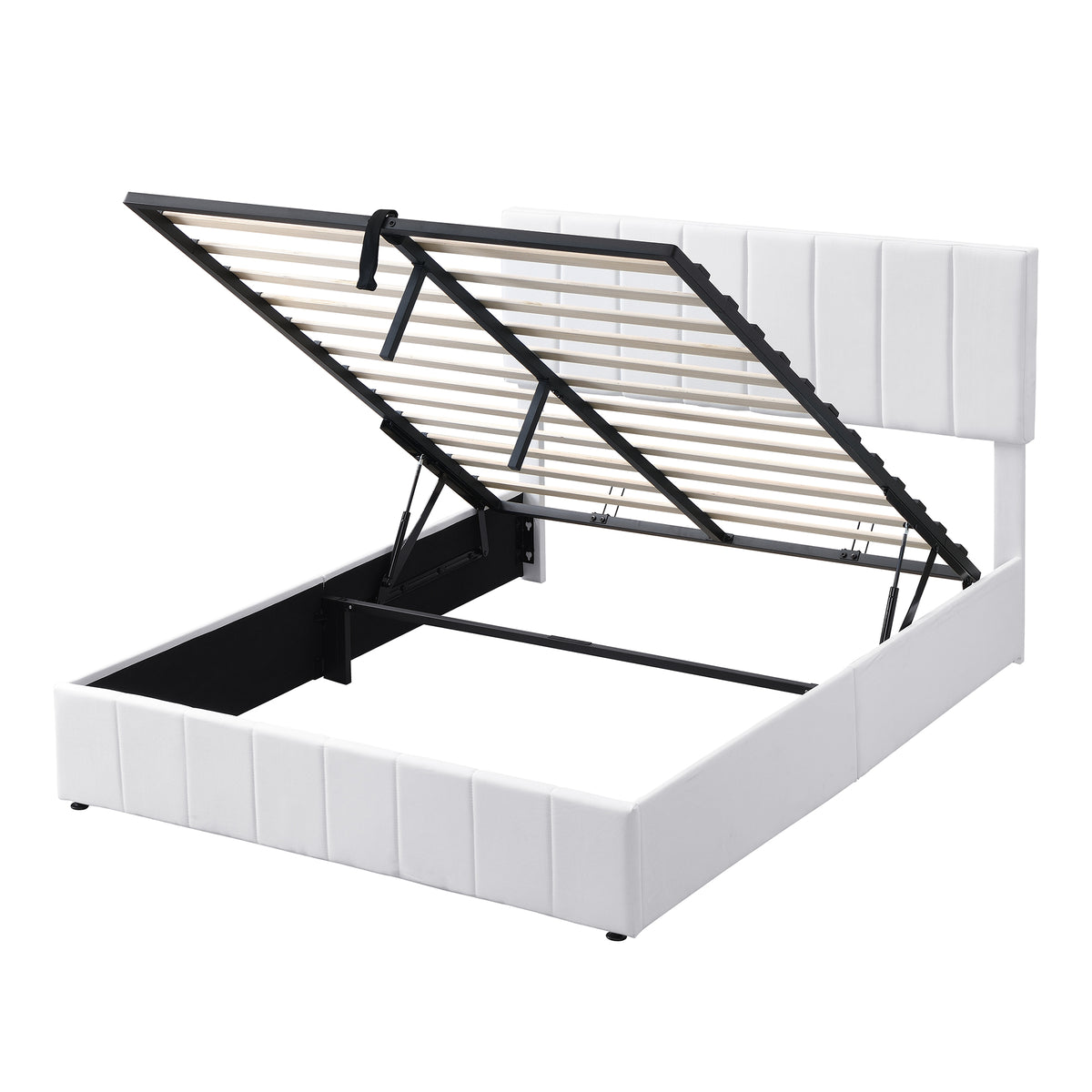 Linen Upholstered Platform Bed with Hydraulic Storage System