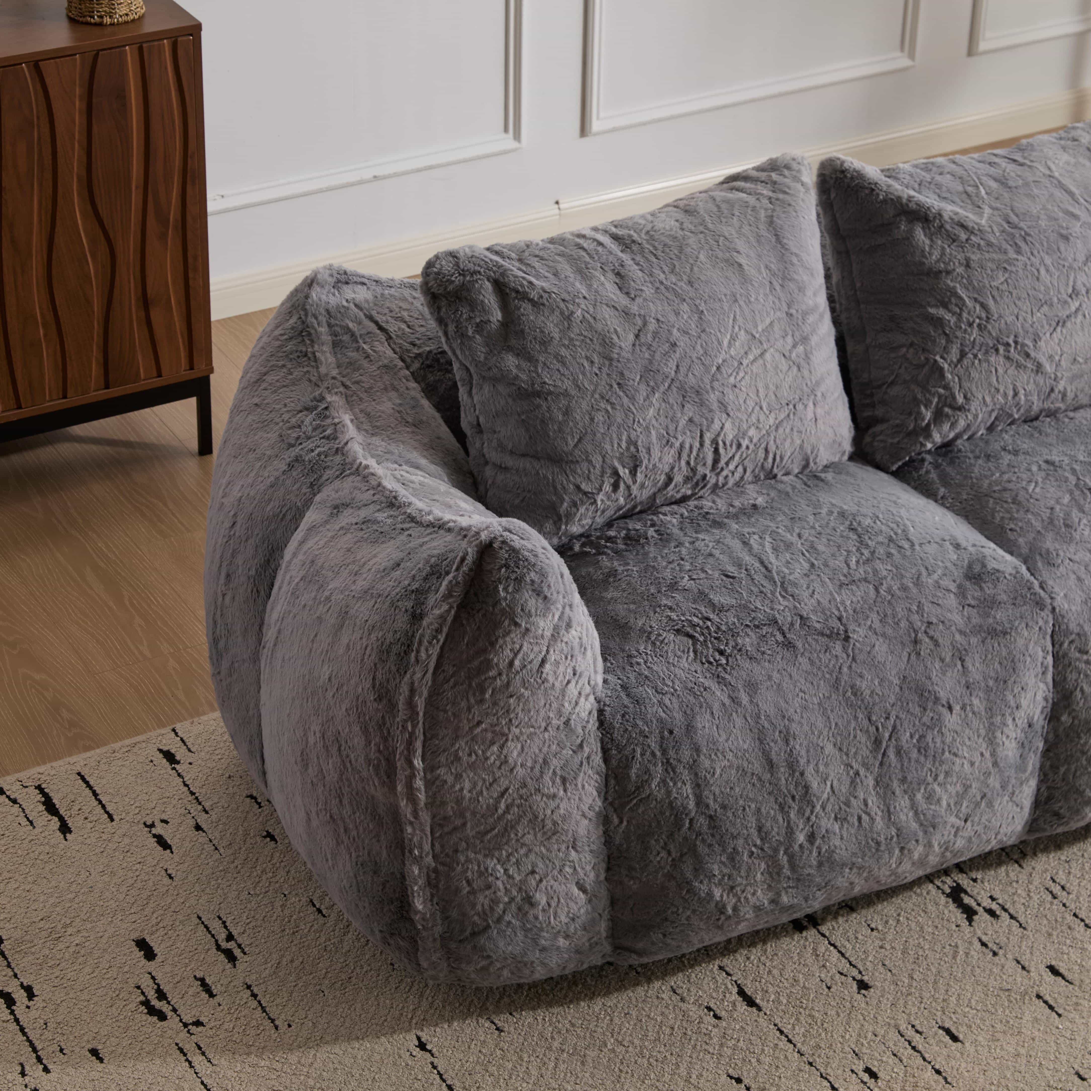 Giant 75" Faux Fur Bean Bag Couch 2 Seater Loveseat Sofa