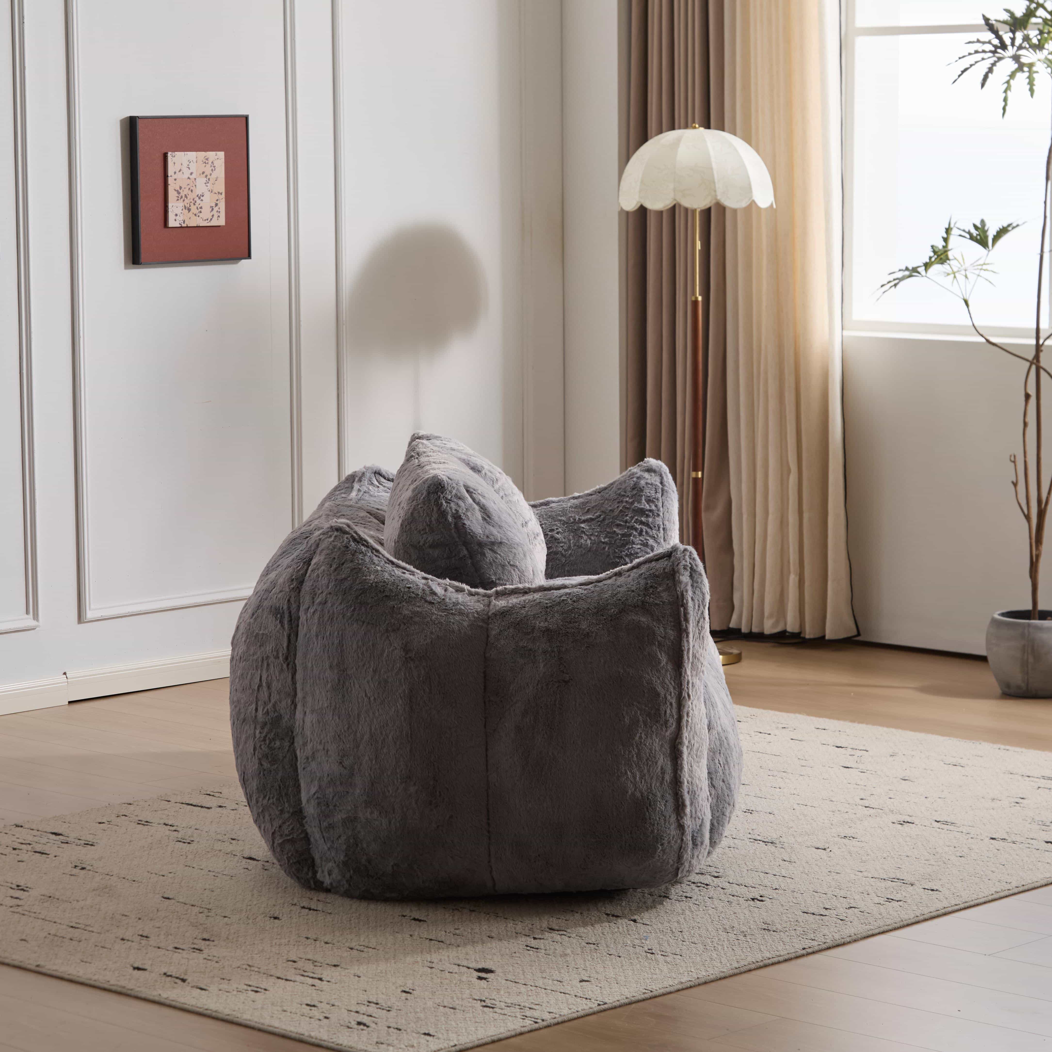 Giant 75" Faux Fur Bean Bag Couch 2 Seater Loveseat Sofa