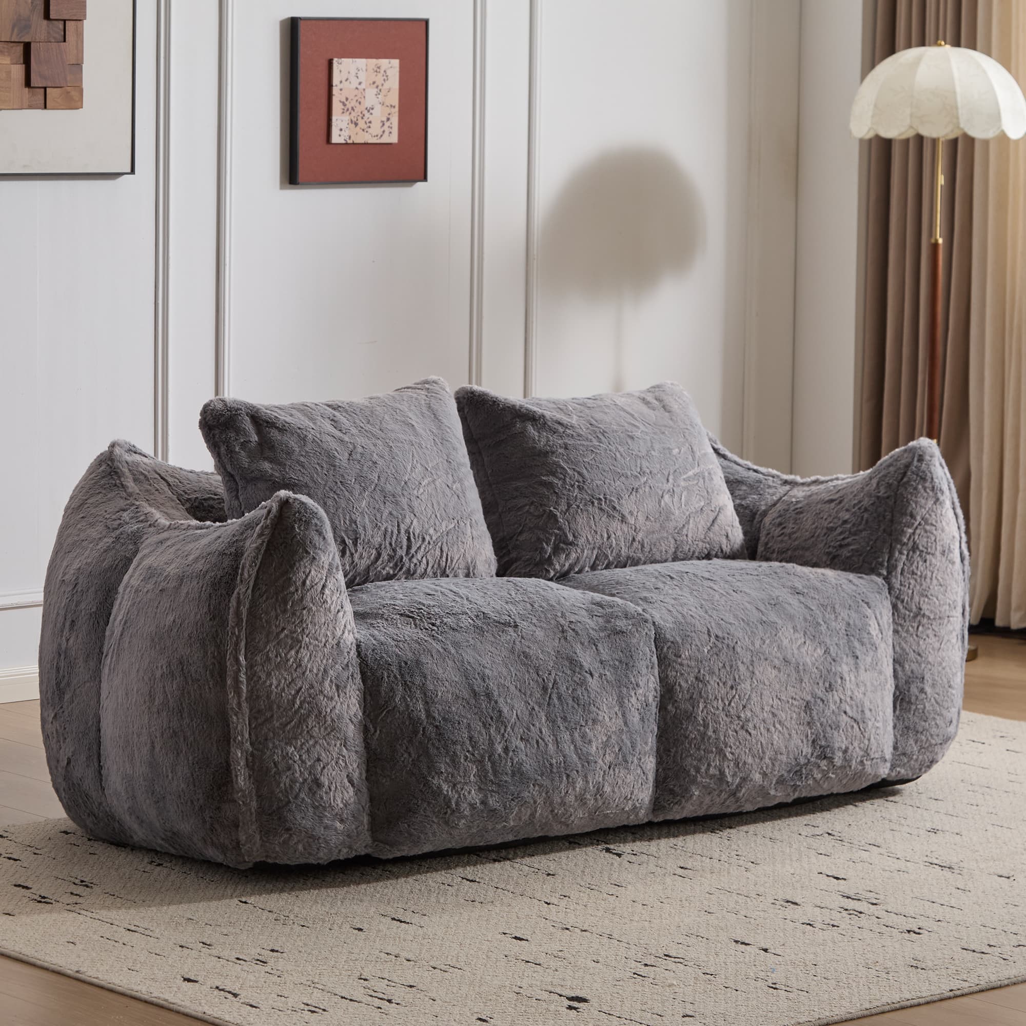 Giant 75" Faux Fur Bean Bag Couch 2 Seater Loveseat Sofa