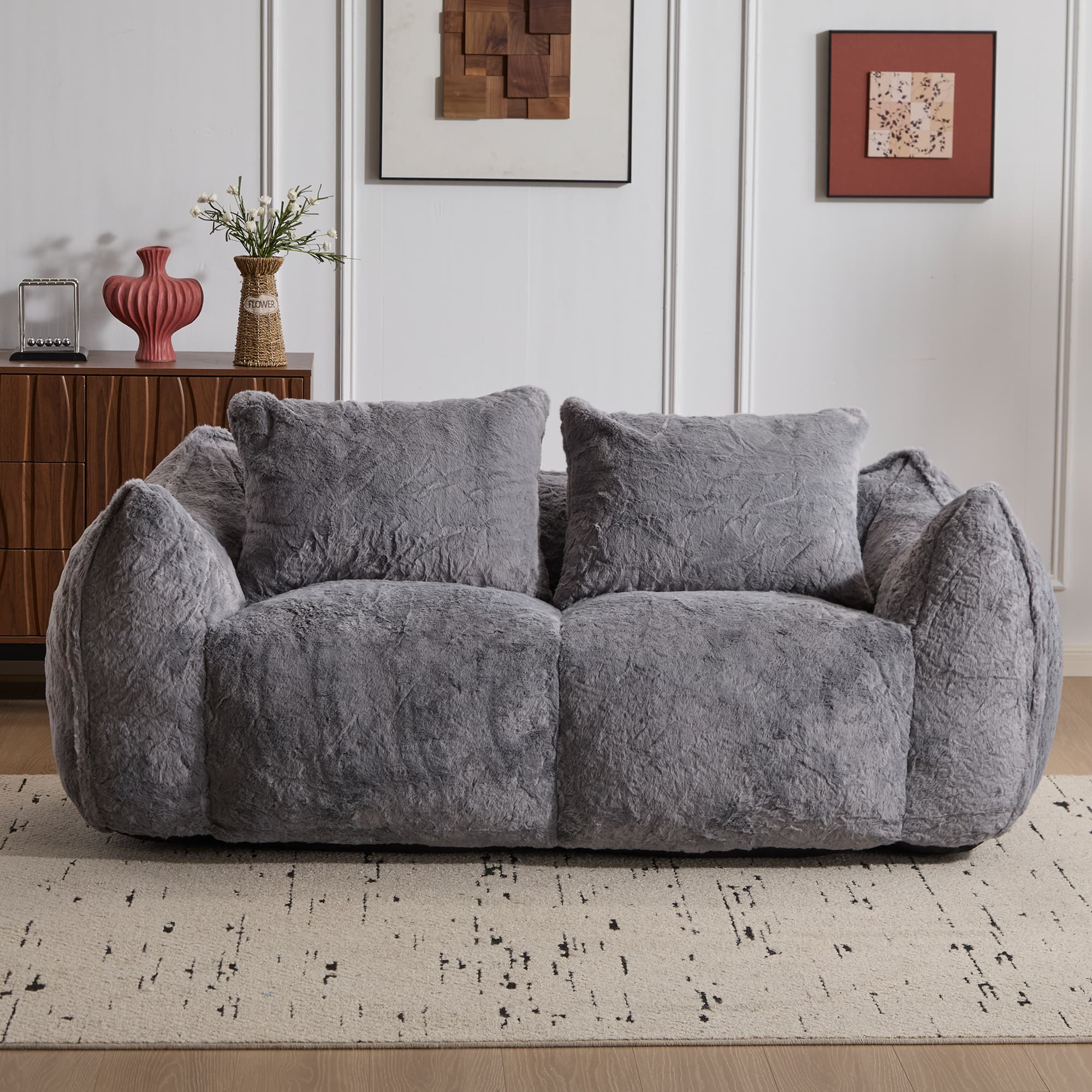 Giant 75" Faux Fur Bean Bag Couch 2 Seater Loveseat Sofa