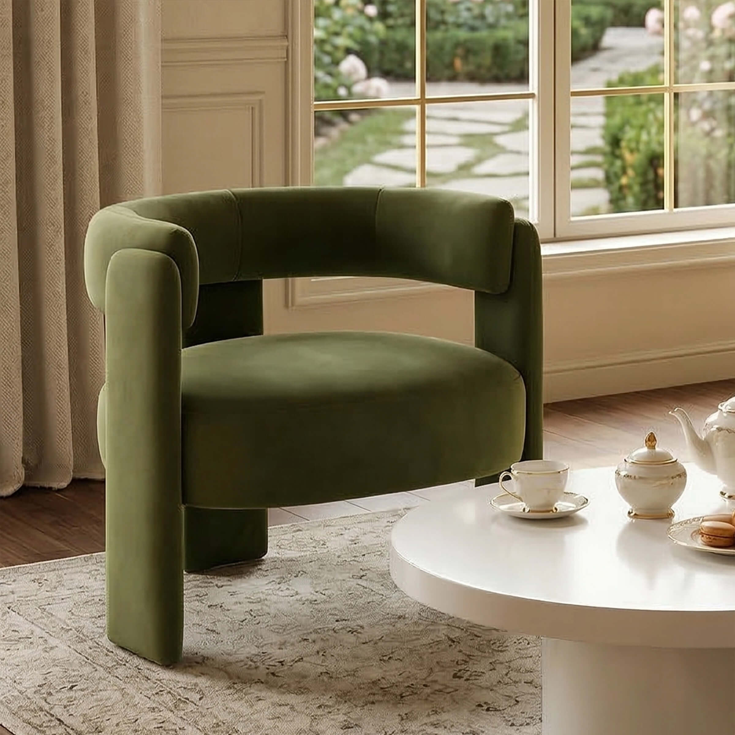 Mid-Century Modern Barrel Velvet Accent Chair