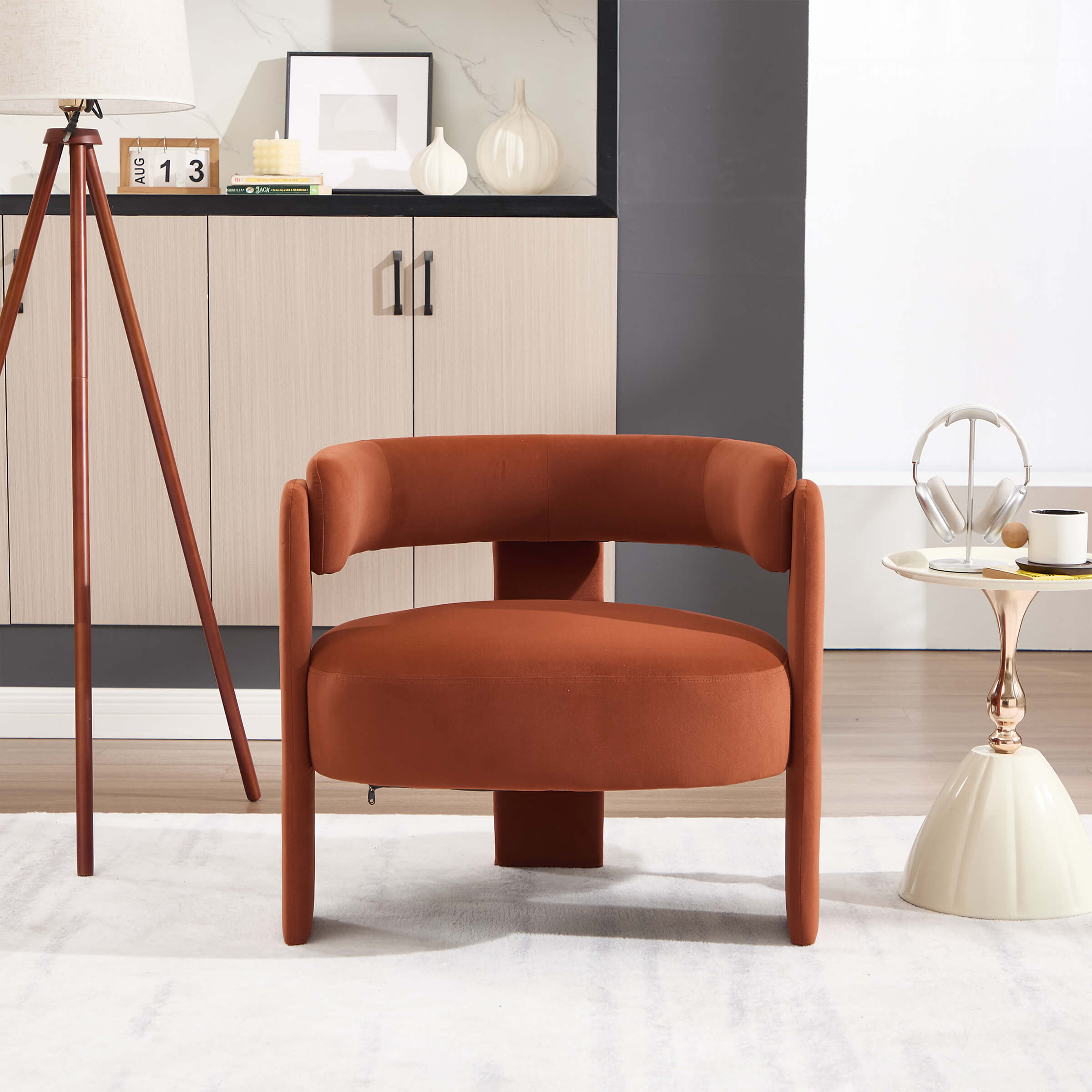 Mid-Century Modern Barrel Velvet Accent Chair
