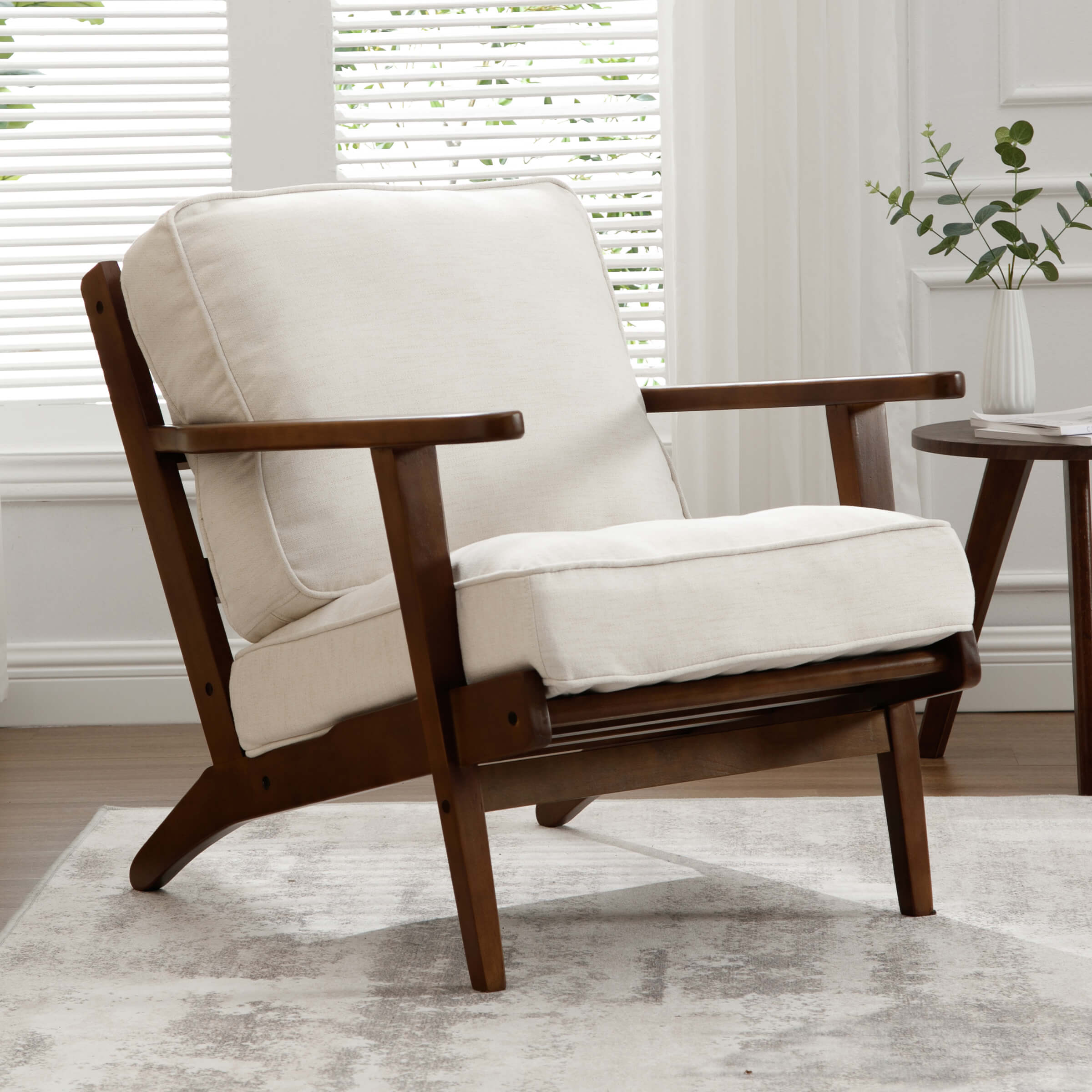 ROCITY Mid-Century Upholstered Armchair with Ottoman - 3649AO