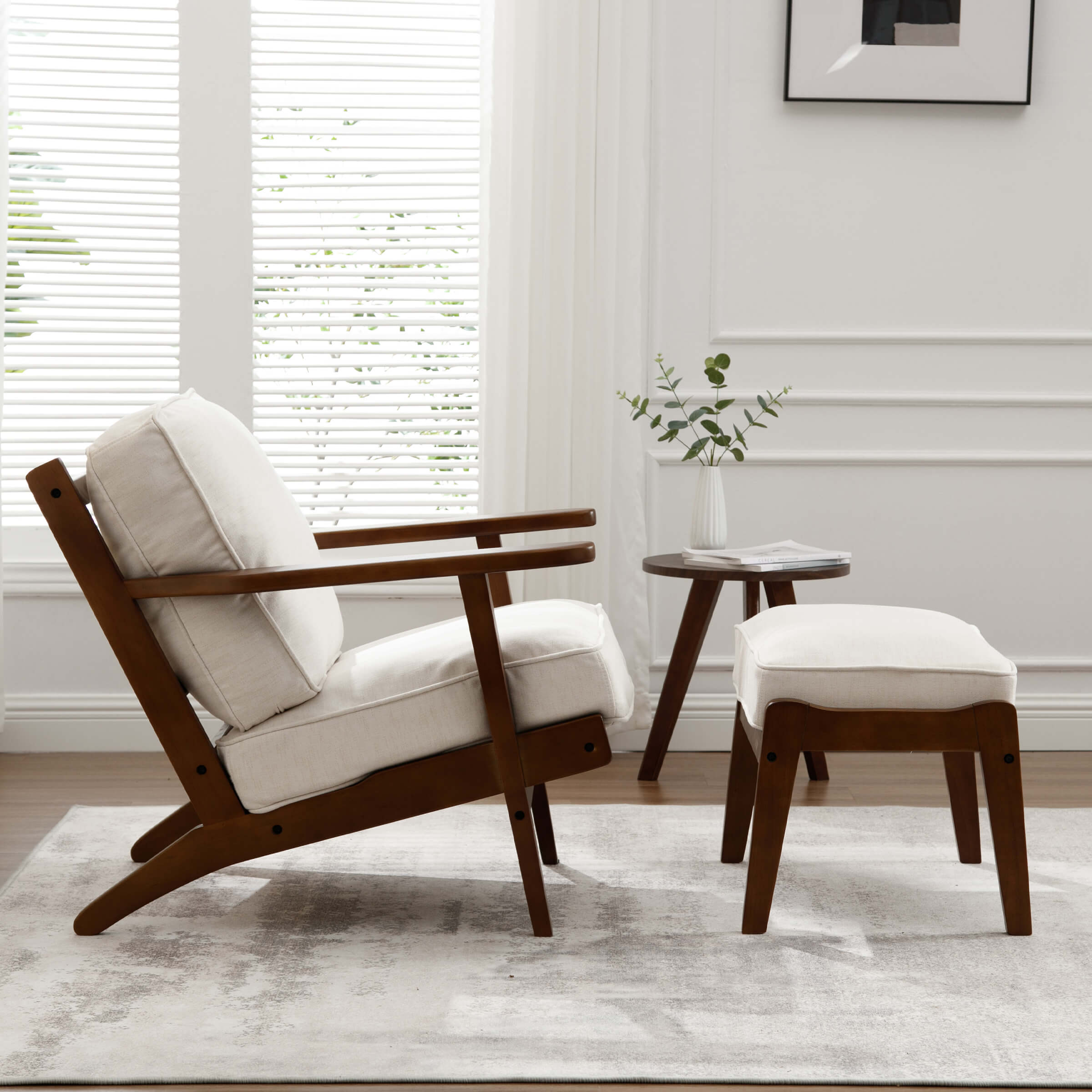 ROCITY Mid-Century Upholstered Armchair with Ottoman - 3649AO