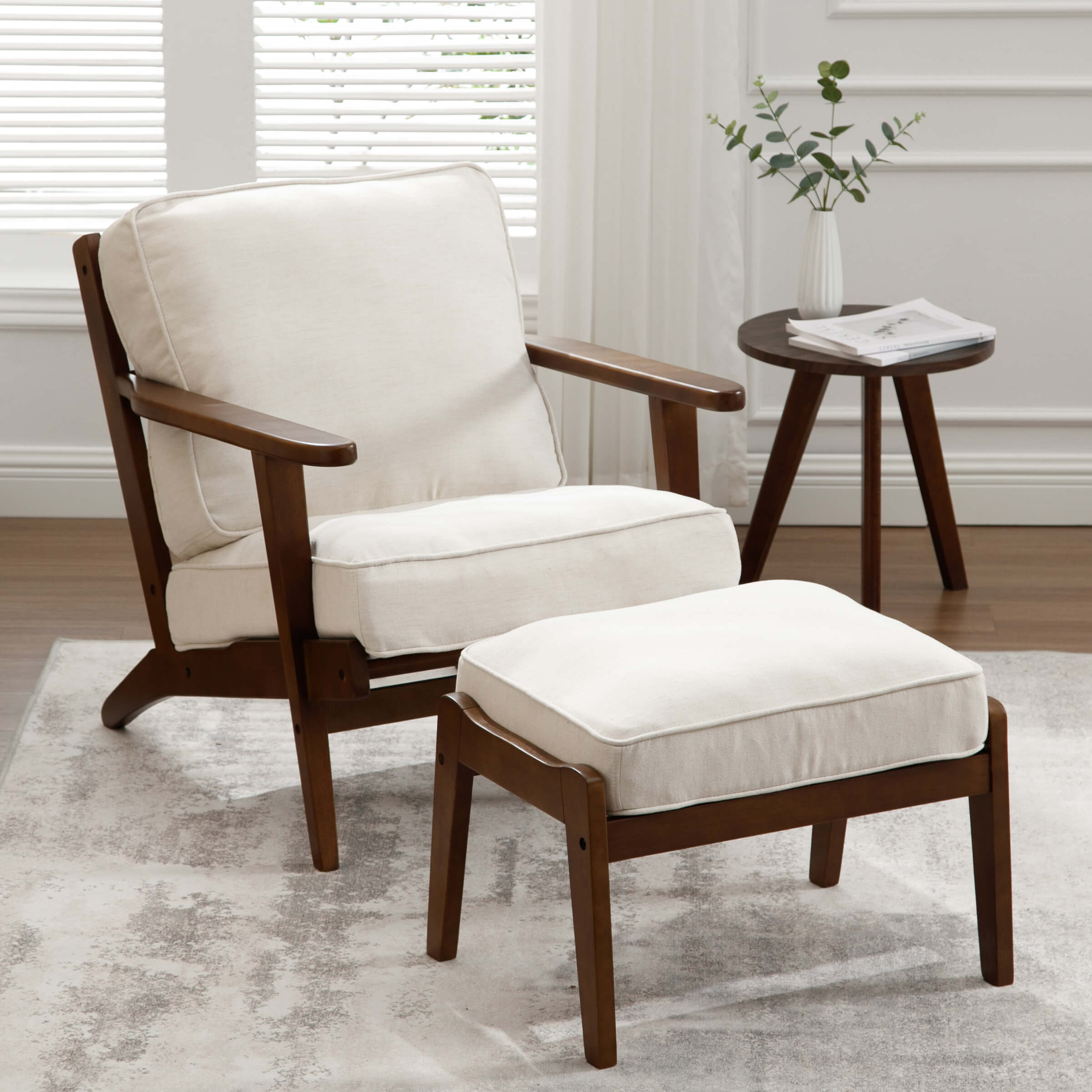 ROCITY Mid-Century Upholstered Armchair with Ottoman - 3649AO