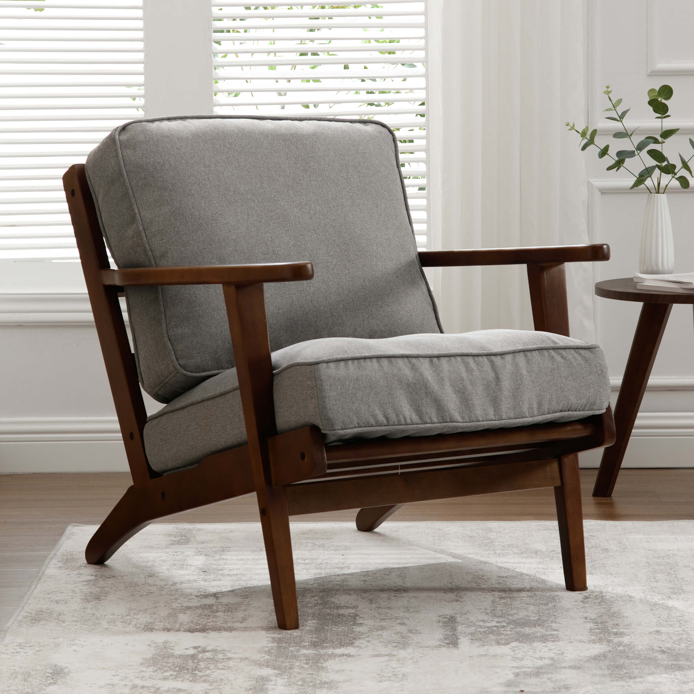 ROCITY Mid-Century Upholstered Armchair with Ottoman - 3649AO