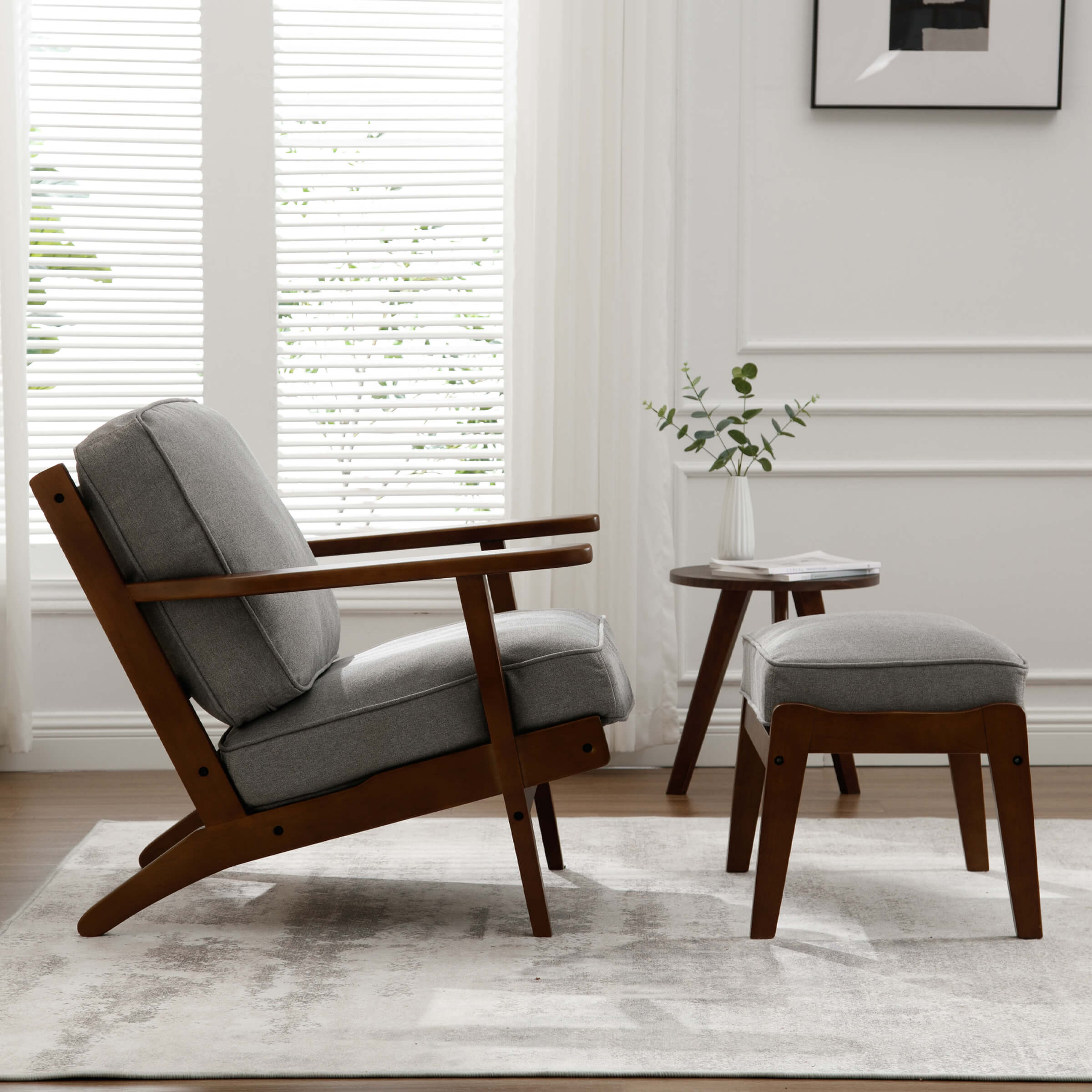 ROCITY Mid-Century Upholstered Armchair with Ottoman - 3649AO